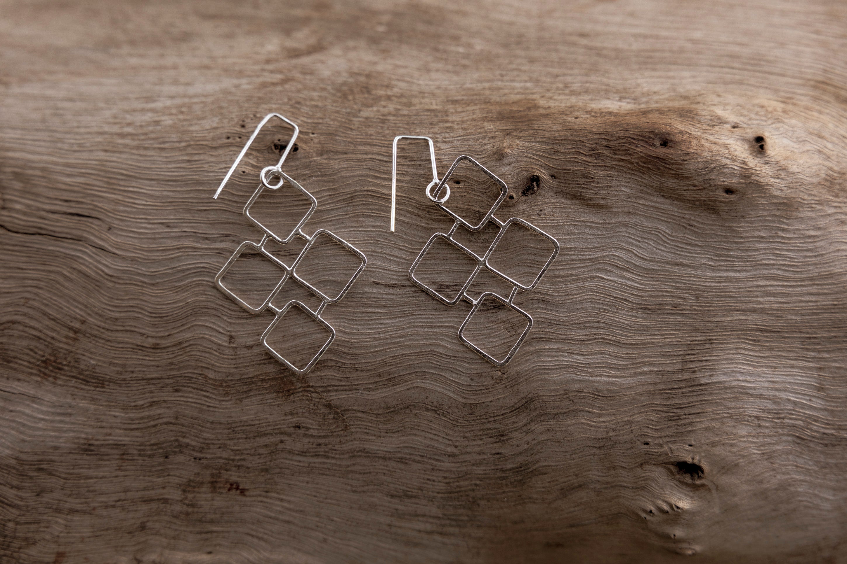 Sterling Silver Mosaic Earrings – Handmade Geometric Drop Earrings