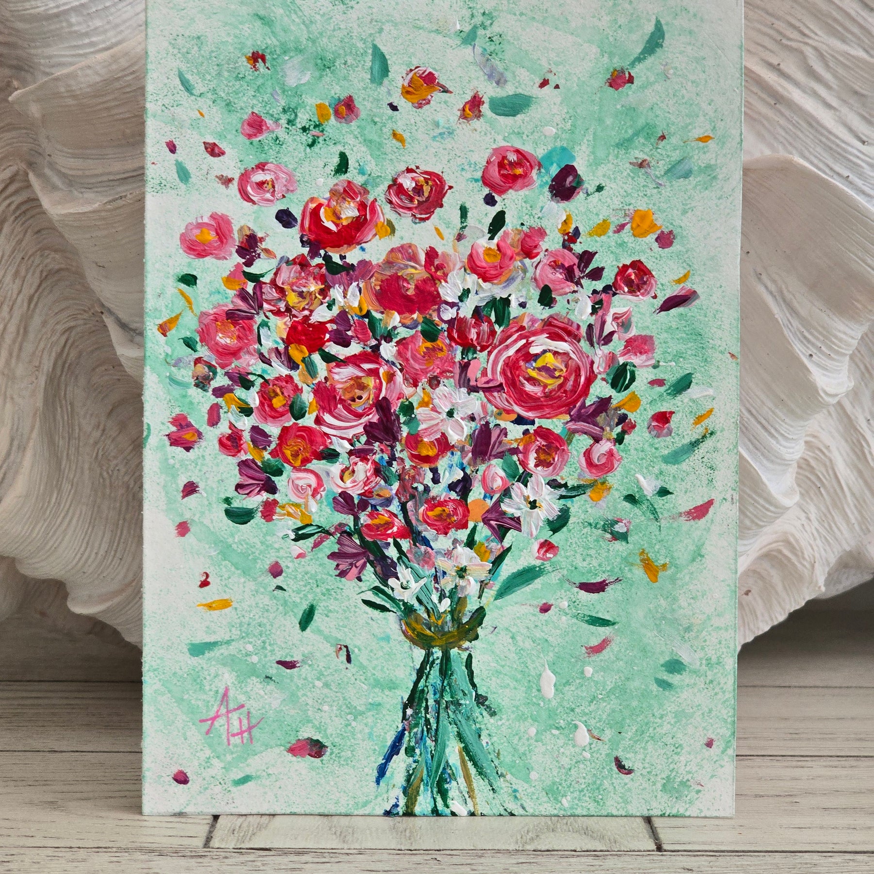 'Red Roses Bouquet' - Framed Artwork