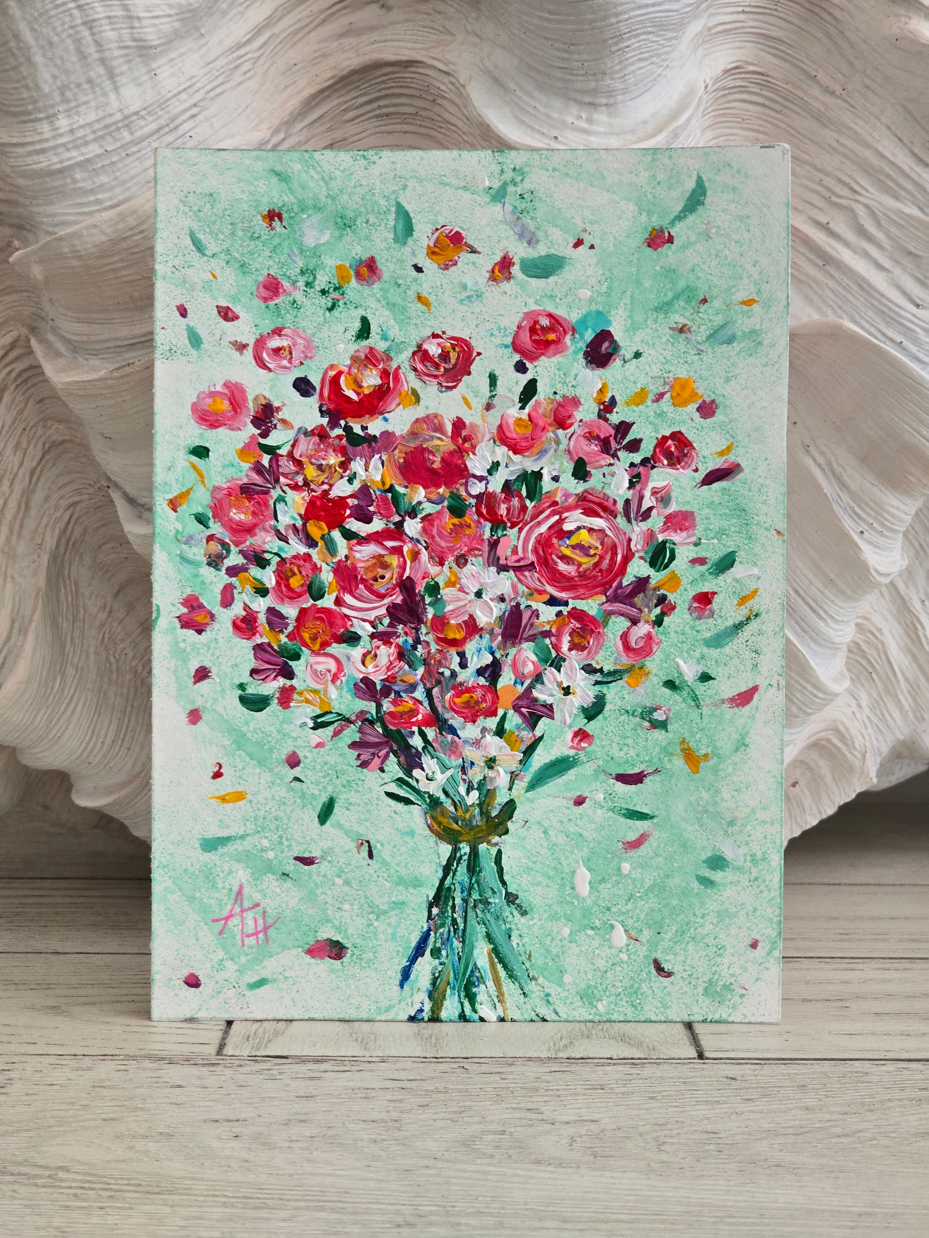 'Red Roses Bouquet' - Framed Artwork