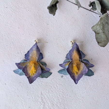 Handmade Iris Flower Earrings – Watercolour Paper Botanical Statement