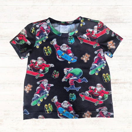Kids Christmas Skating Santa T-Shirt Sizes 1 & 2 - Ready To Ship!
