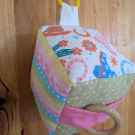 Western Cowgirl Pink Check Soft Baby Cube