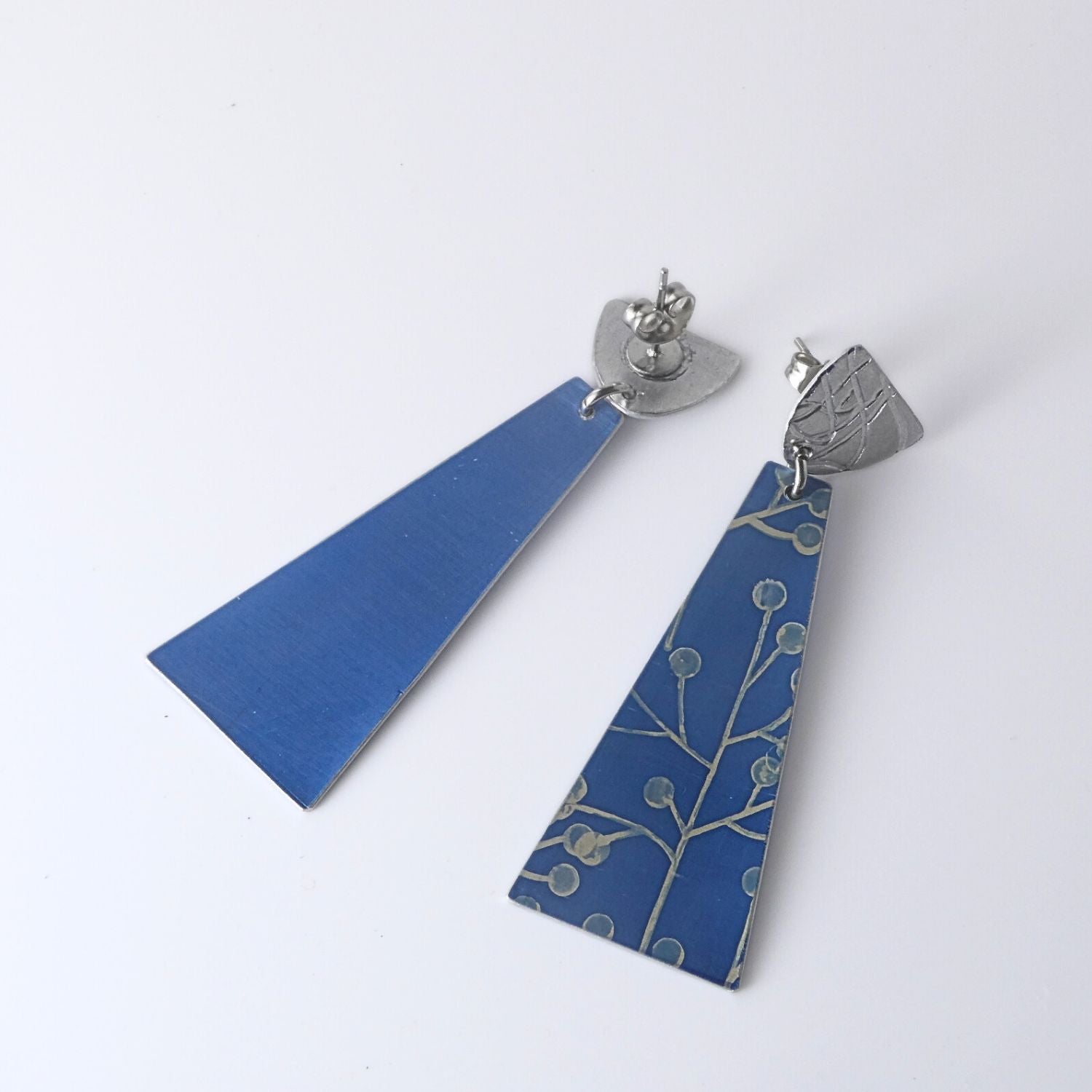 Anodised aluminium earrings hand printed Wattle and Sky Collection