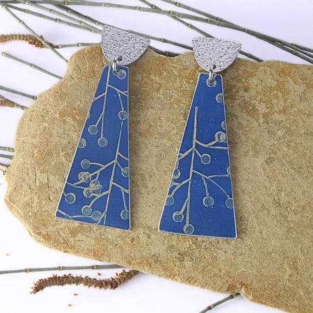 Anodised aluminium earrings hand printed Wattle and Sky Collection