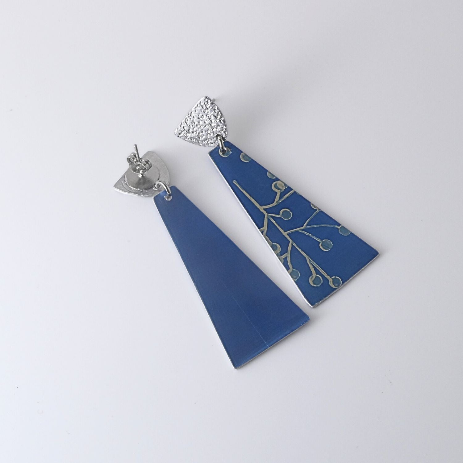 Anodised aluminium earrings hand printed Wattle and Sky Collection