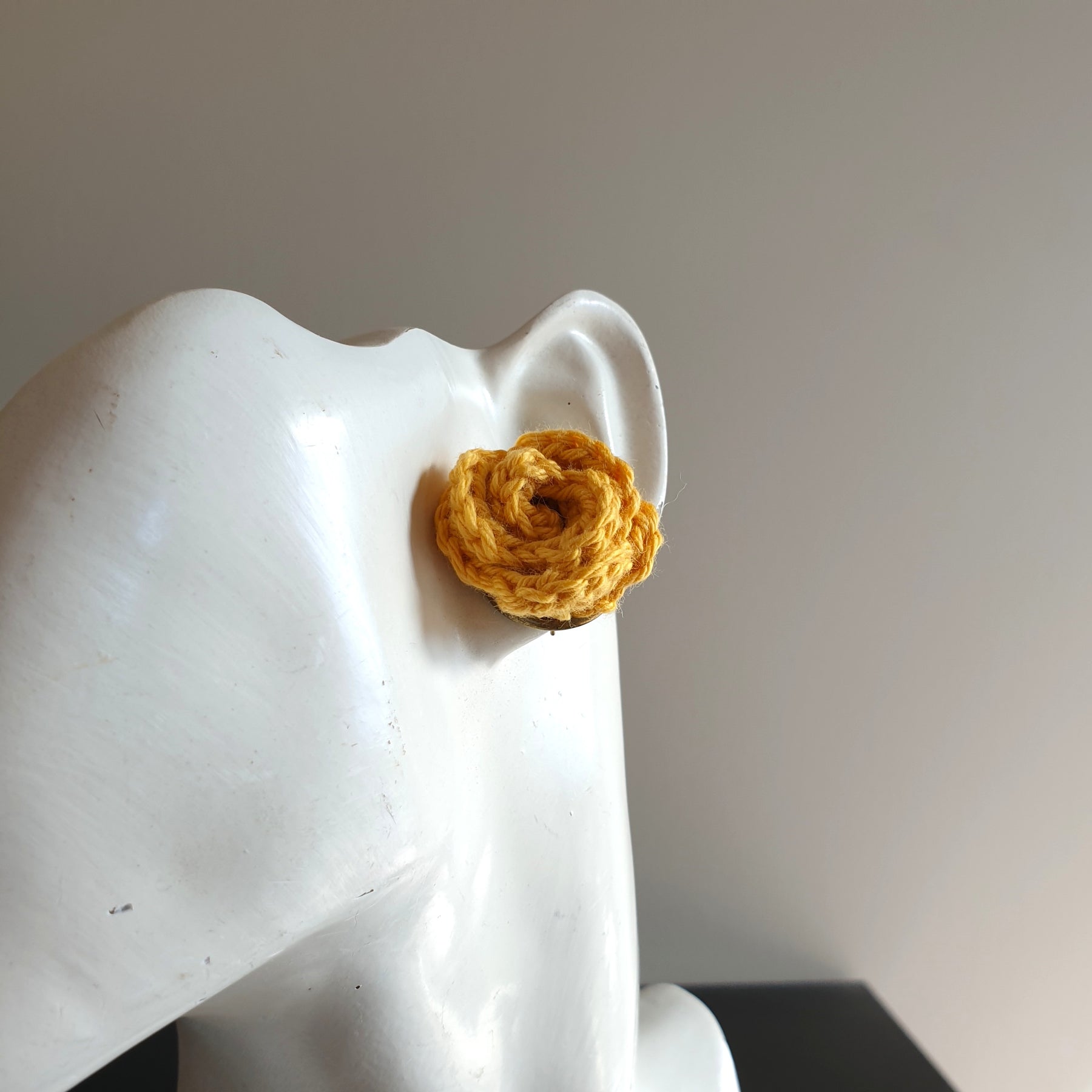 Small Hand Knitted Small Crochet Rose Flower Stud earrings : Red Pink Purple Brown Yellow Green