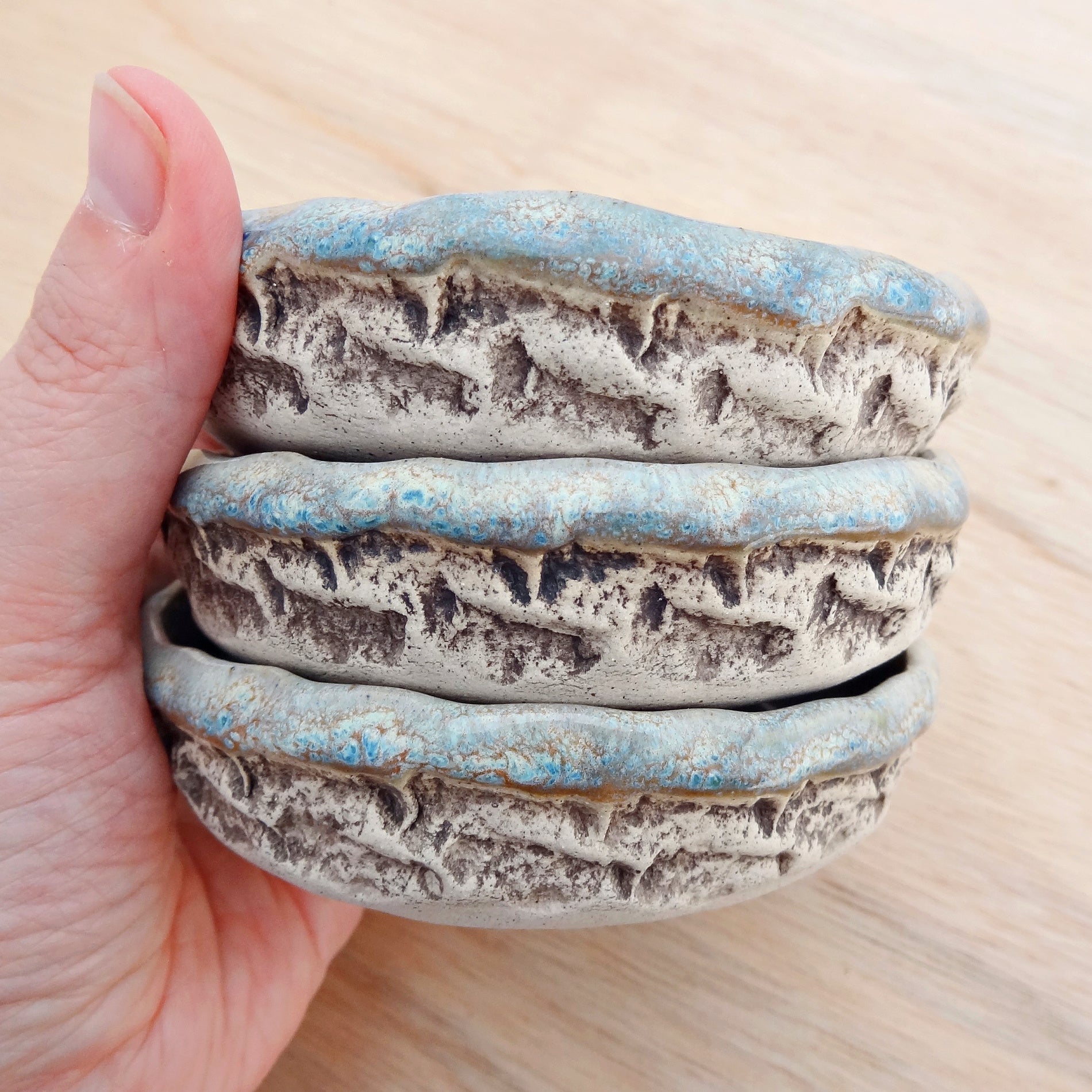 Handmade Turquoise Ceramic Dipping Bowl Set of 3 – Rustic Sauce Dishes – Condiment, Tapas Bowls
