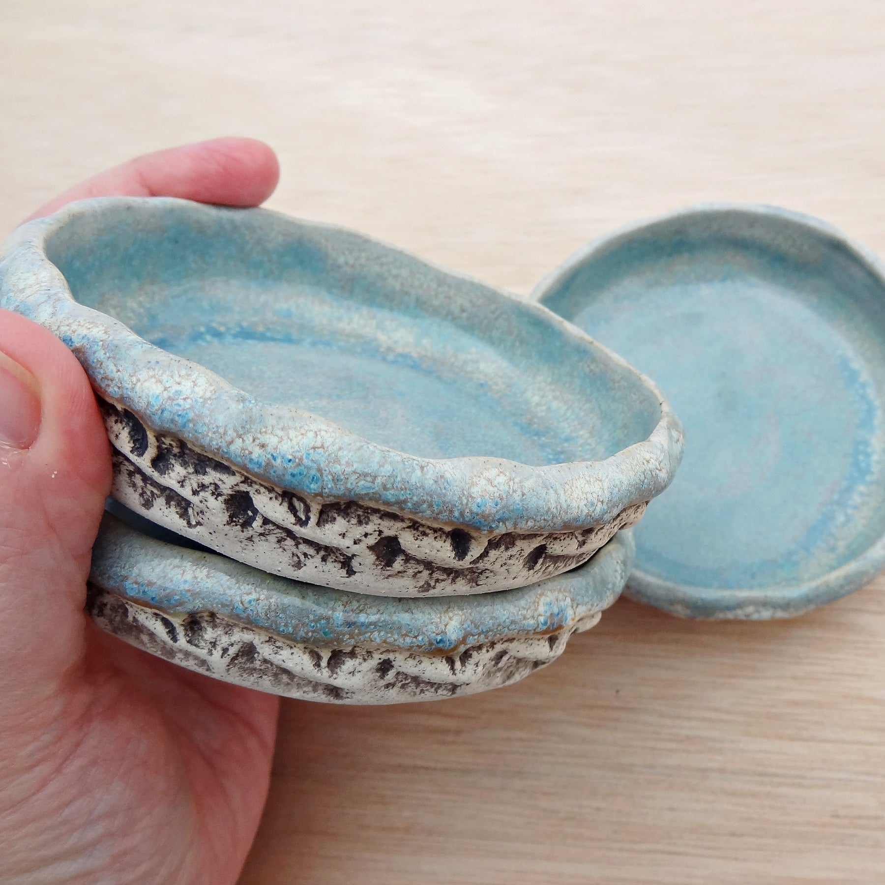Handmade Turquoise Ceramic Dipping Bowl Set of 3 – Rustic Sauce Dishes – Condiment, Tapas Bowls