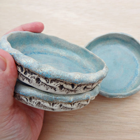 Handmade Turquoise Ceramic Dipping Bowl Set of 3 – Rustic Sauce Dishes – Condiment, Tapas Bowls
