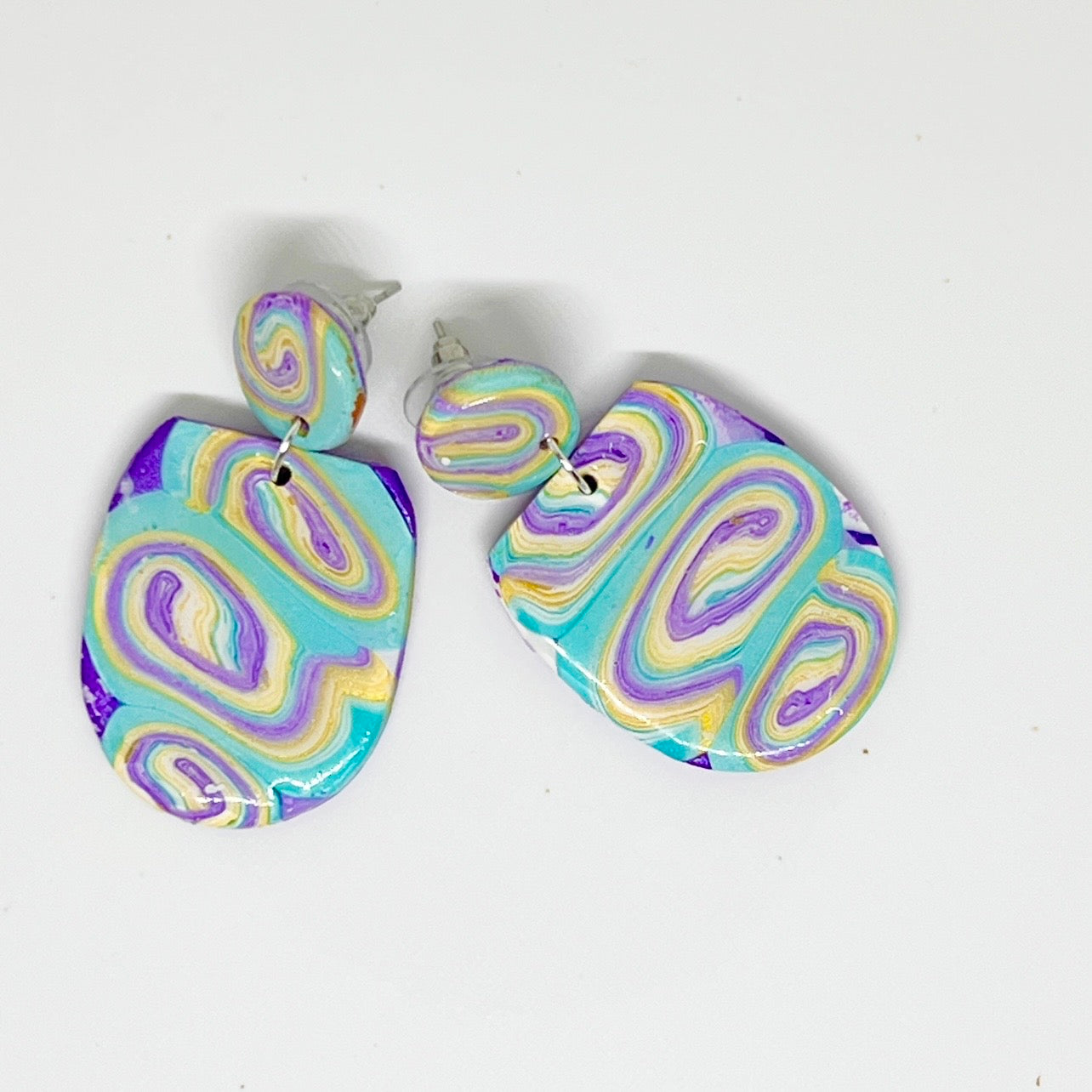 Earrings~Polymer Clay ~Resin~ Dangles~ Purple ~Turquoise