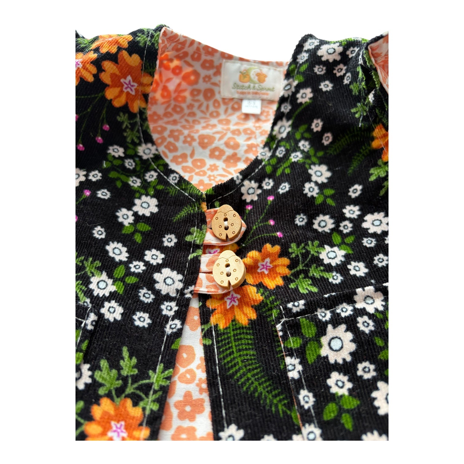 Black with Floral Corduroy Vest 0-3 mths