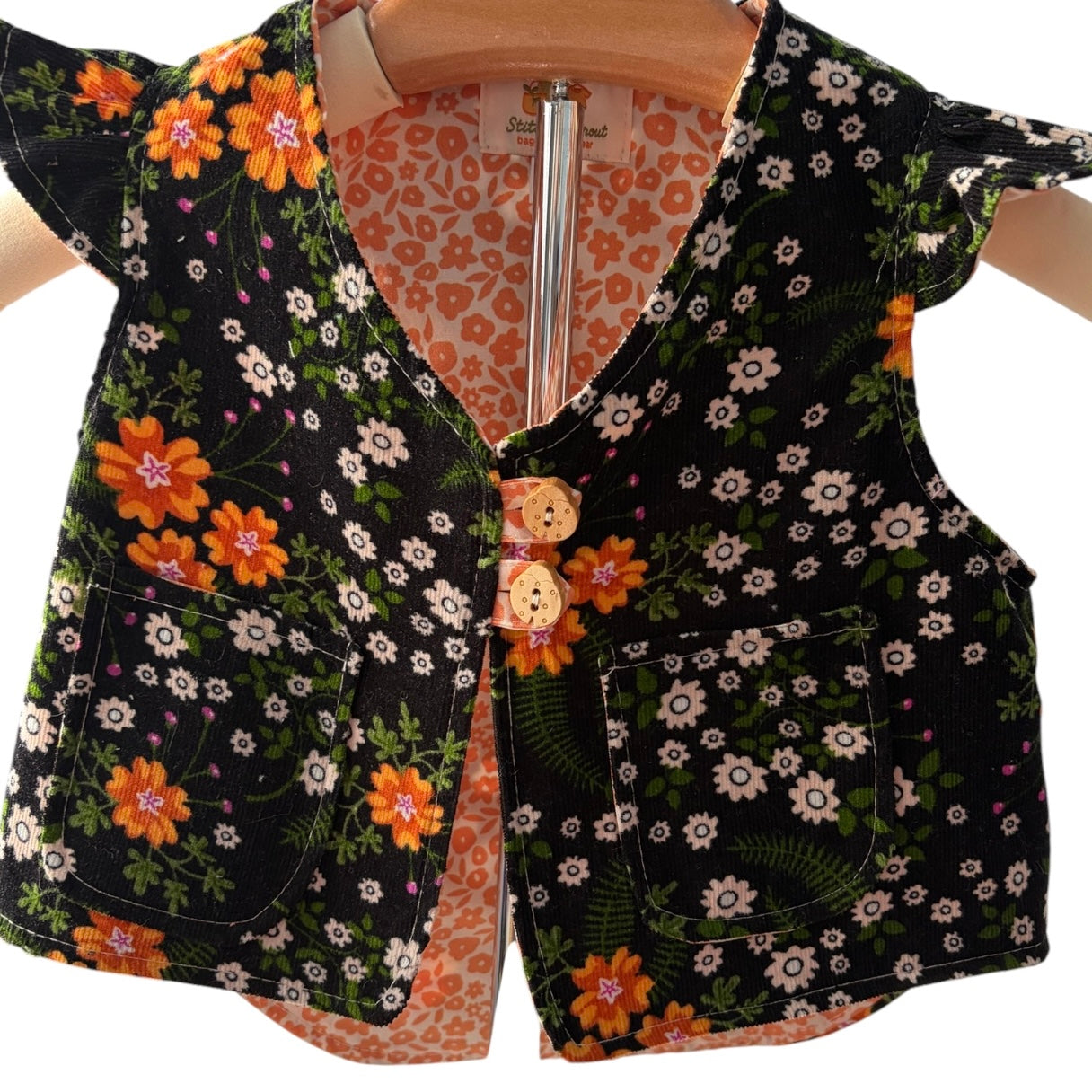 Black with Floral Corduroy Vest 0-3 mths