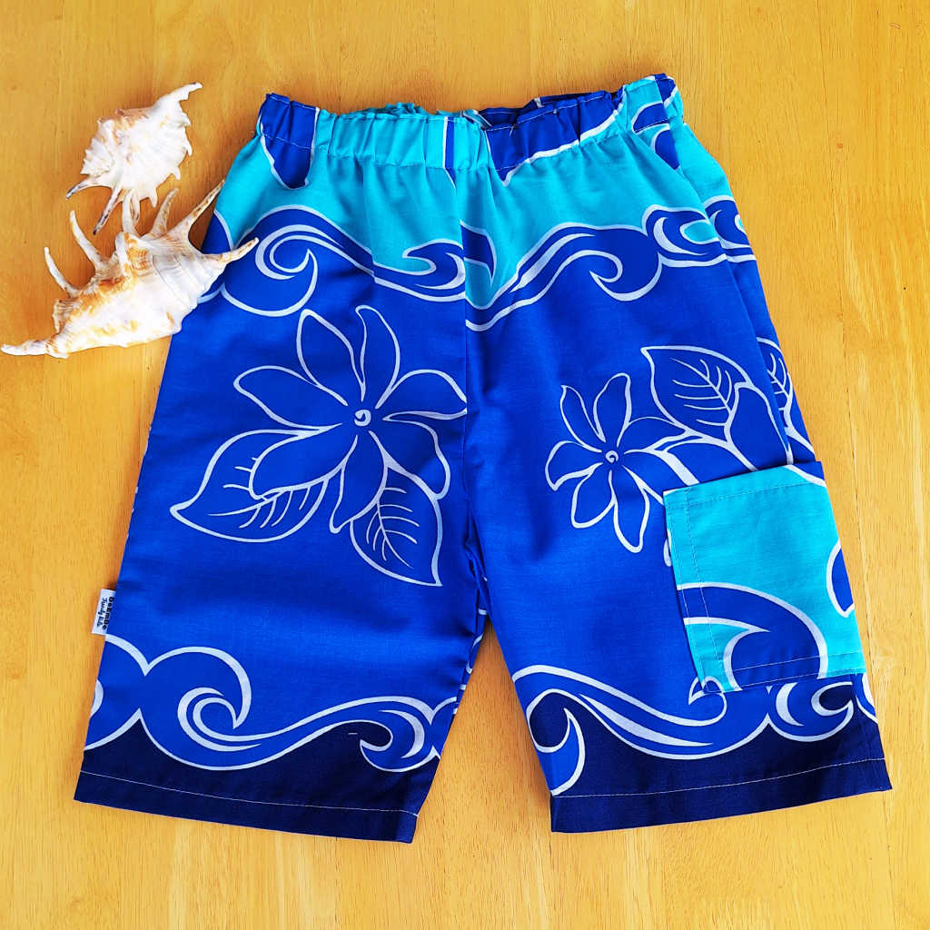 Boys Handmade cotton Size 4 Shorts | Blue Hawaiian Print