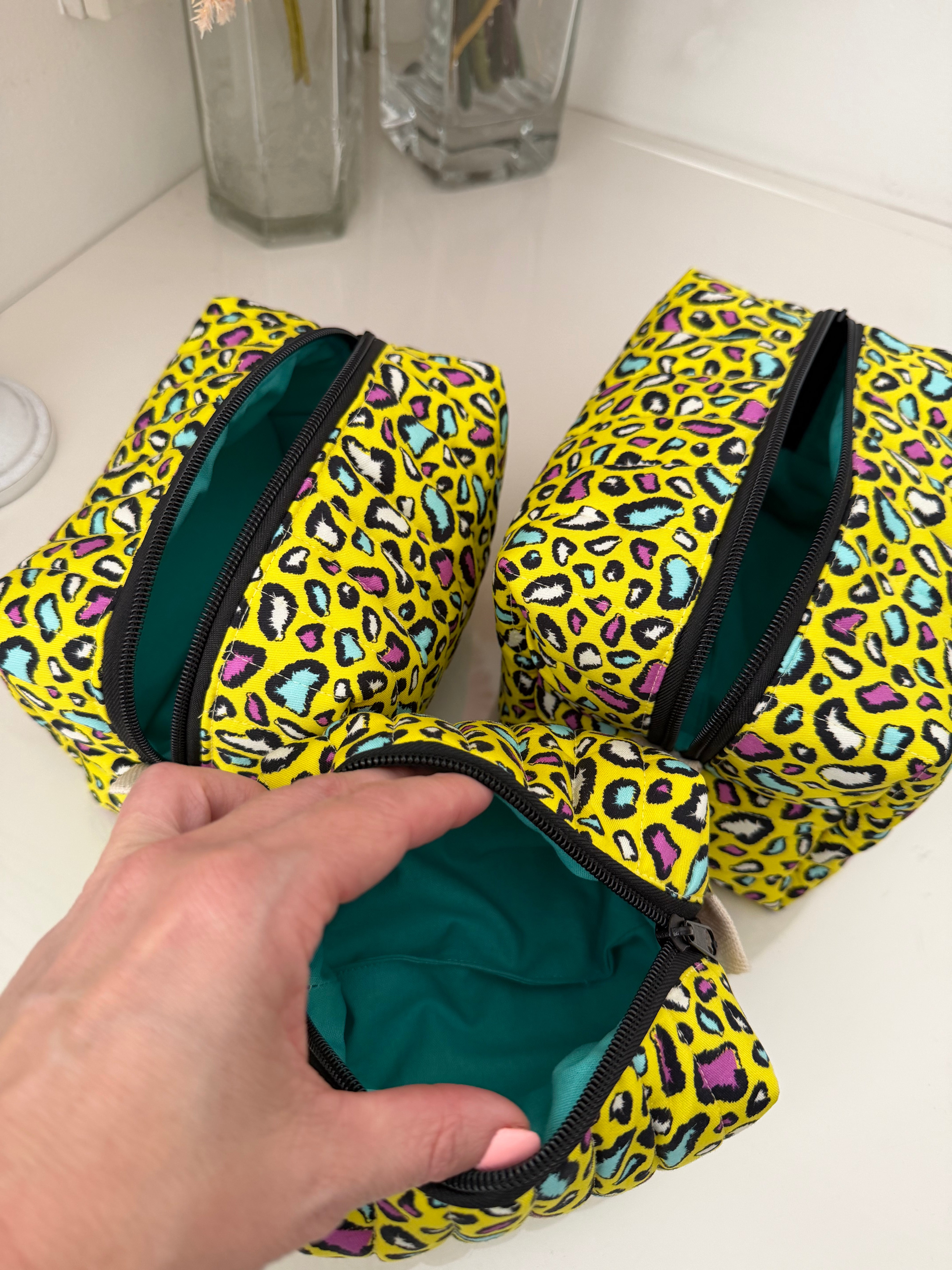 Boxy Zipper Pouch - Yellow Animal Print