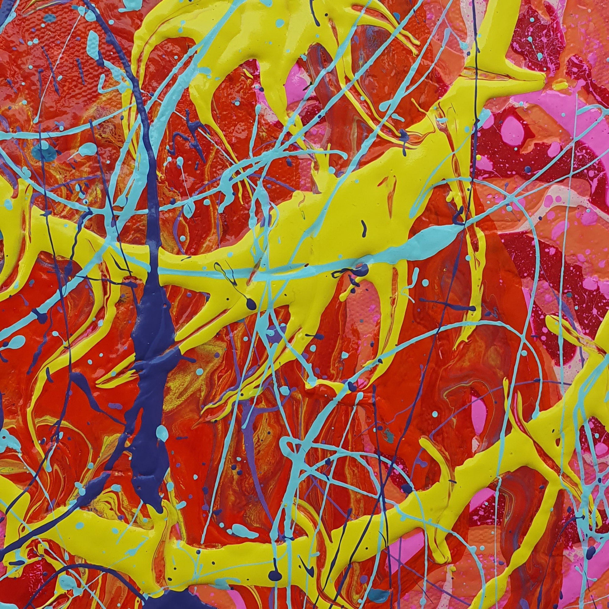 Solar Flare. Original Abstract, Hexagon Acrylic Canvas Painting.