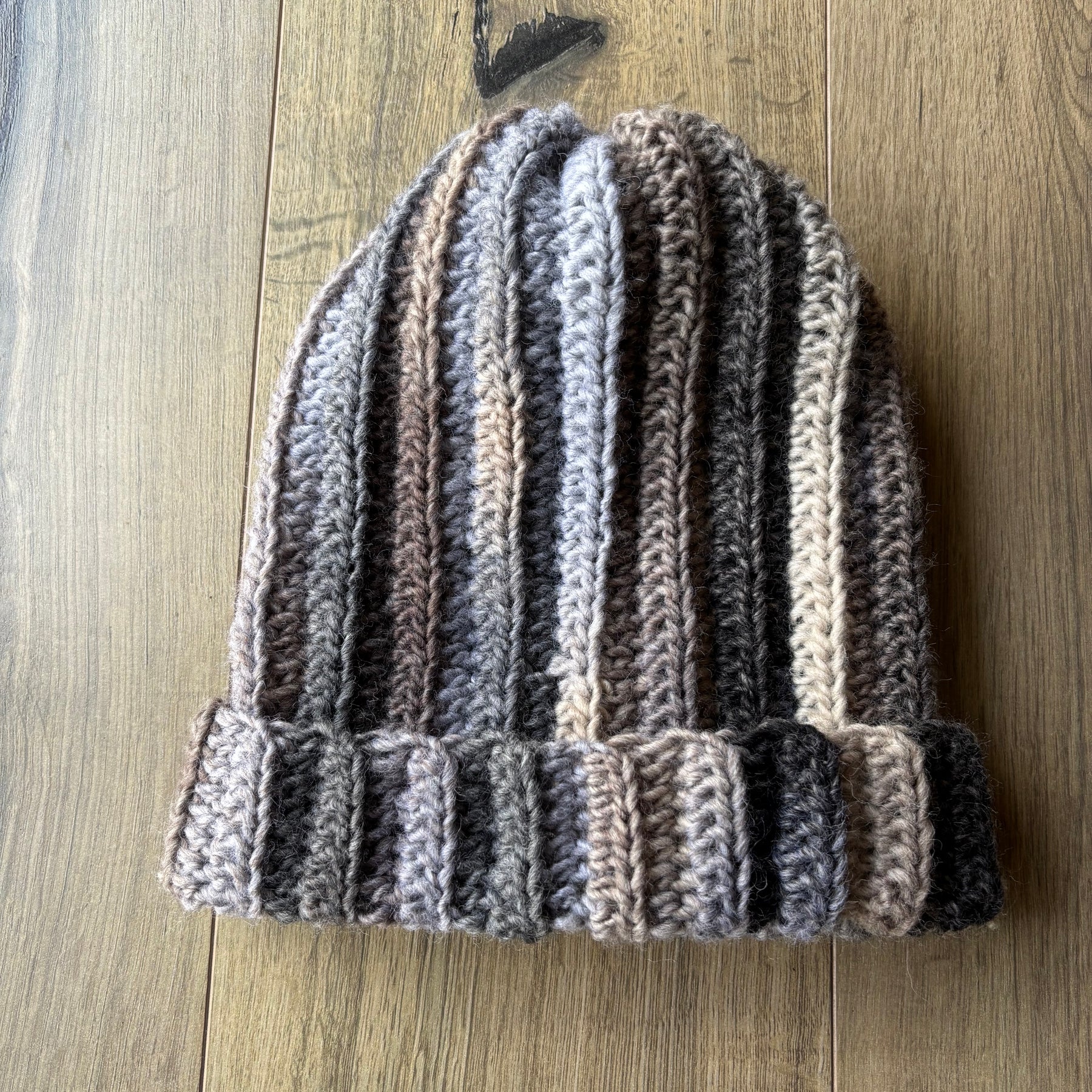 Hand Crocheted Beanie | Brown/Grey | Unisex