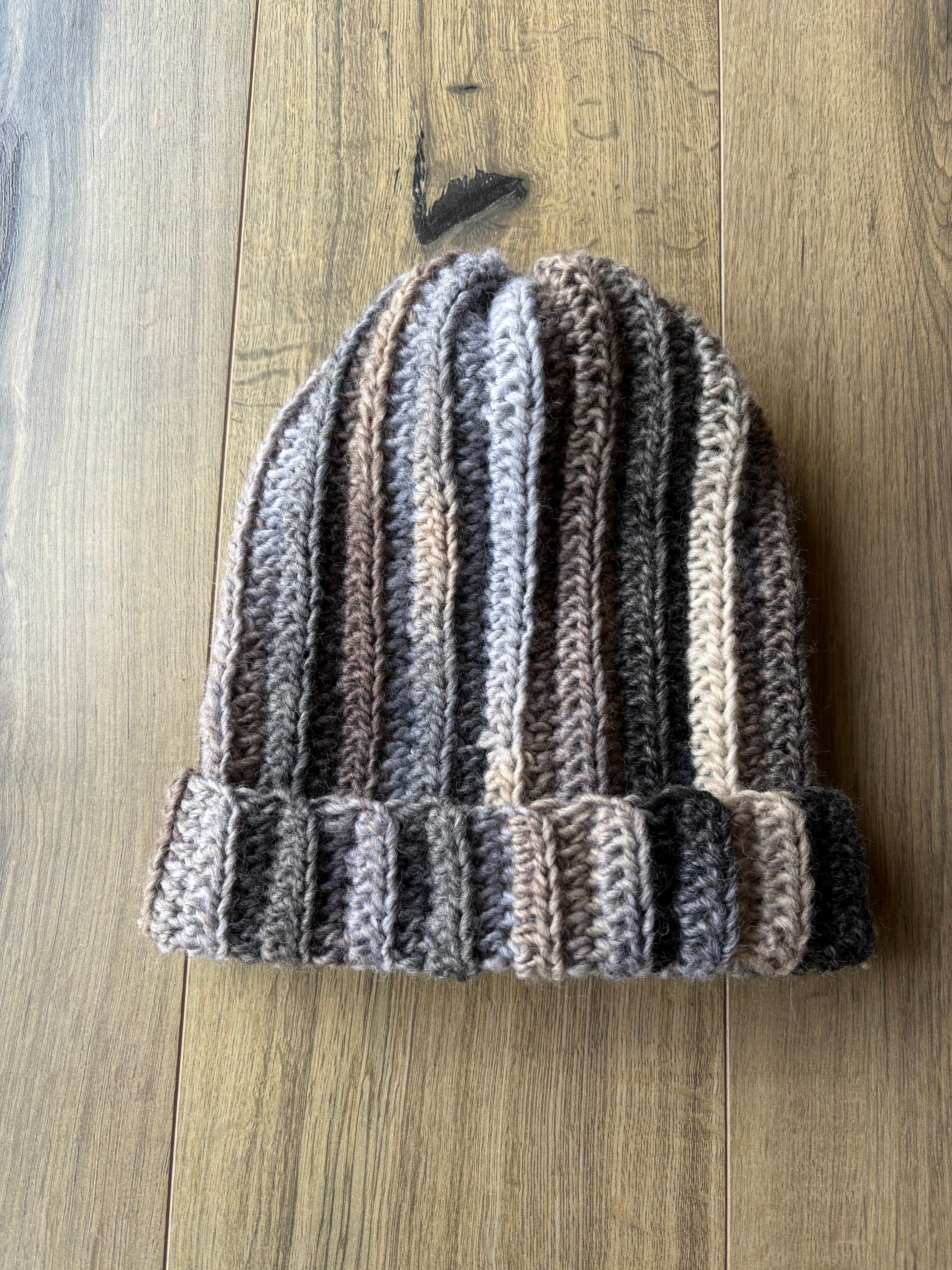 Hand Crocheted Beanie | Brown/Grey | Unisex