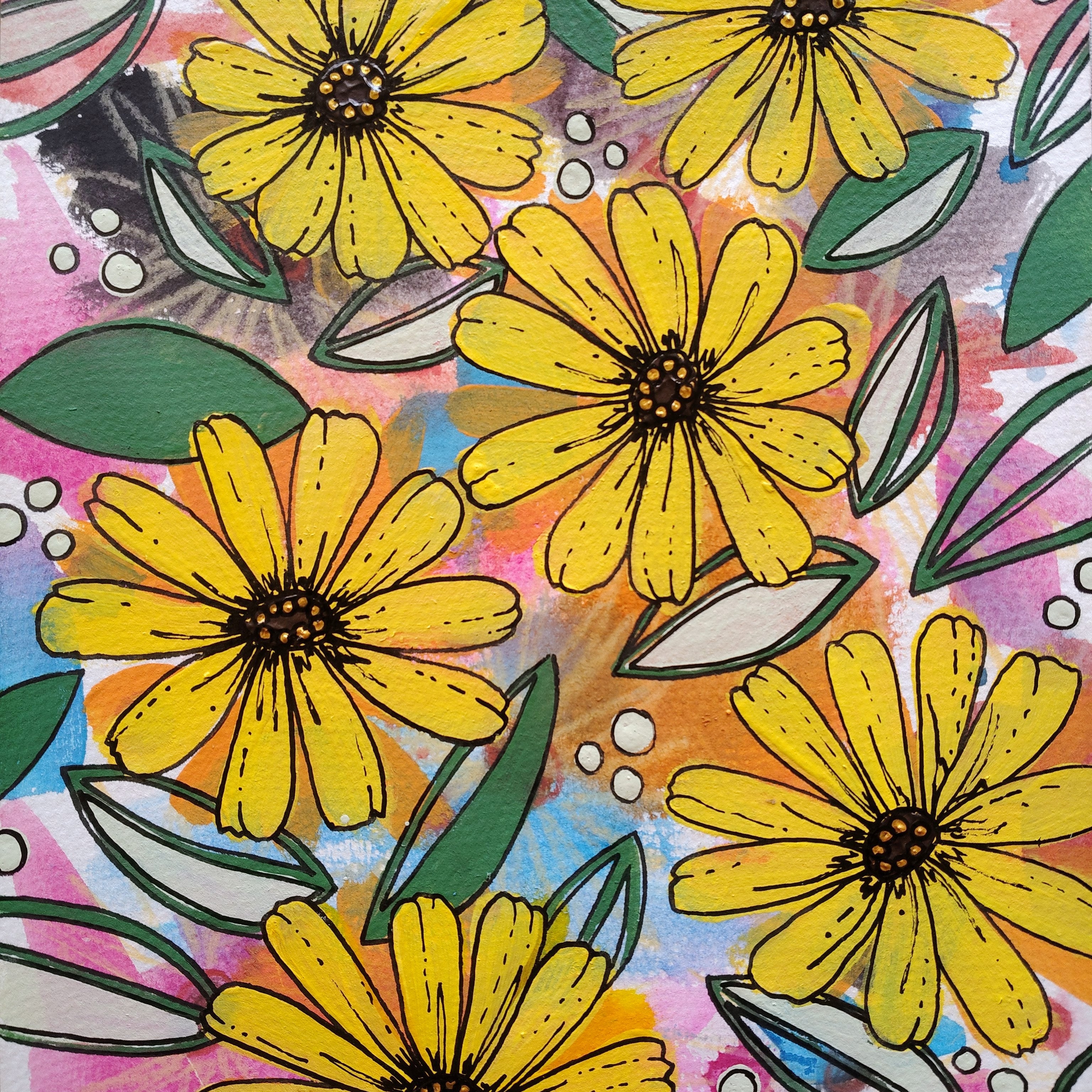 Origianl Art - "Yellow Flowers for Fun" - Abstract Art