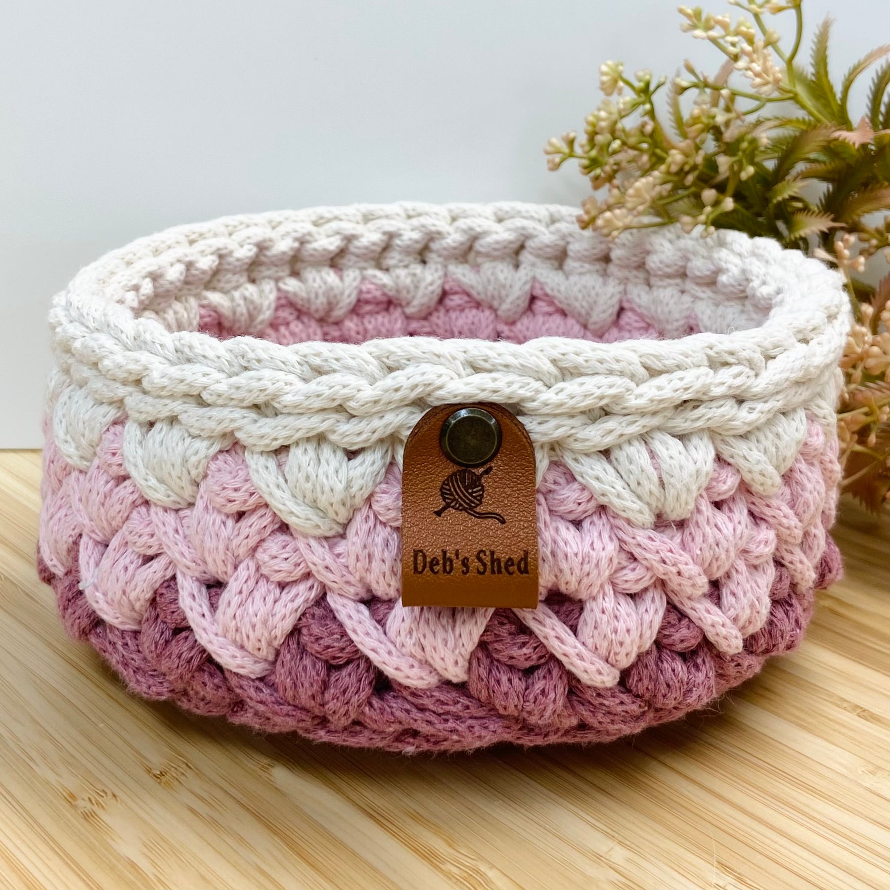 Round Crochet Cord Basket – Coastal Tones
