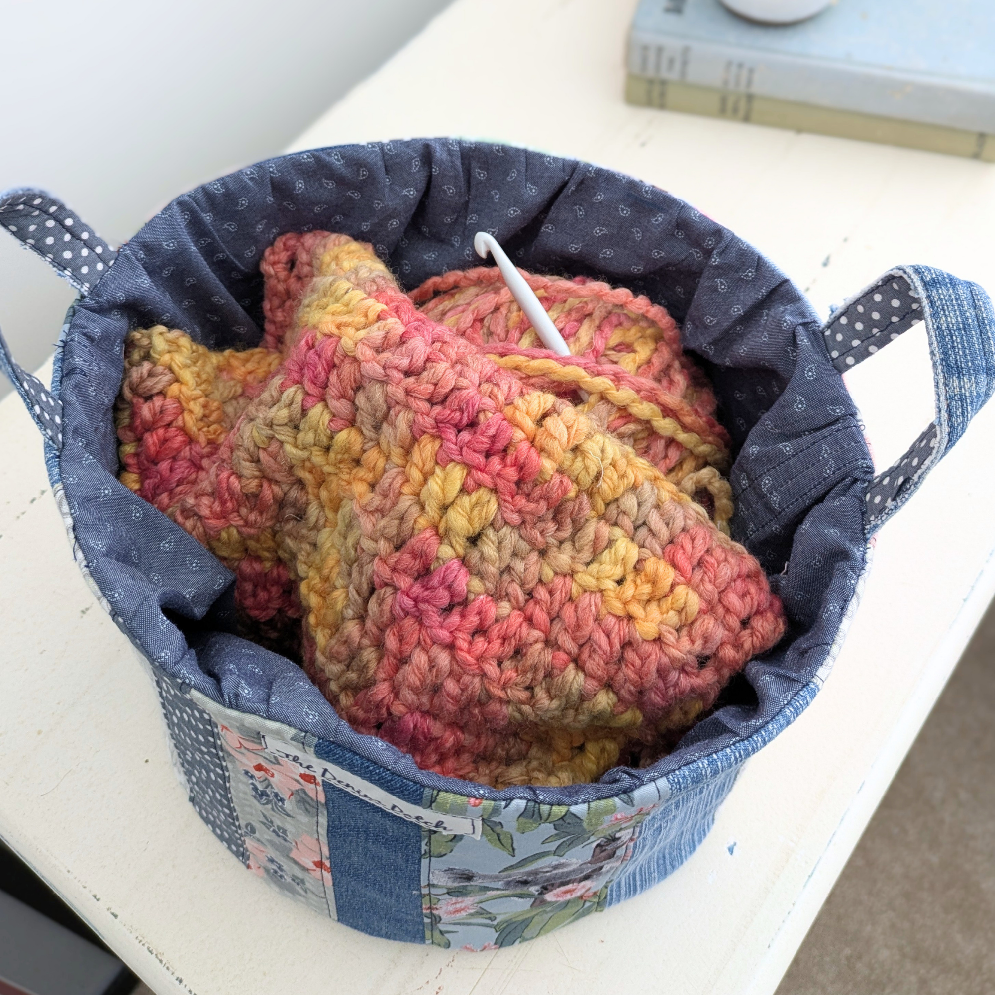 Upcycled Denim Bag Drawstring, Project Basket, Koalas