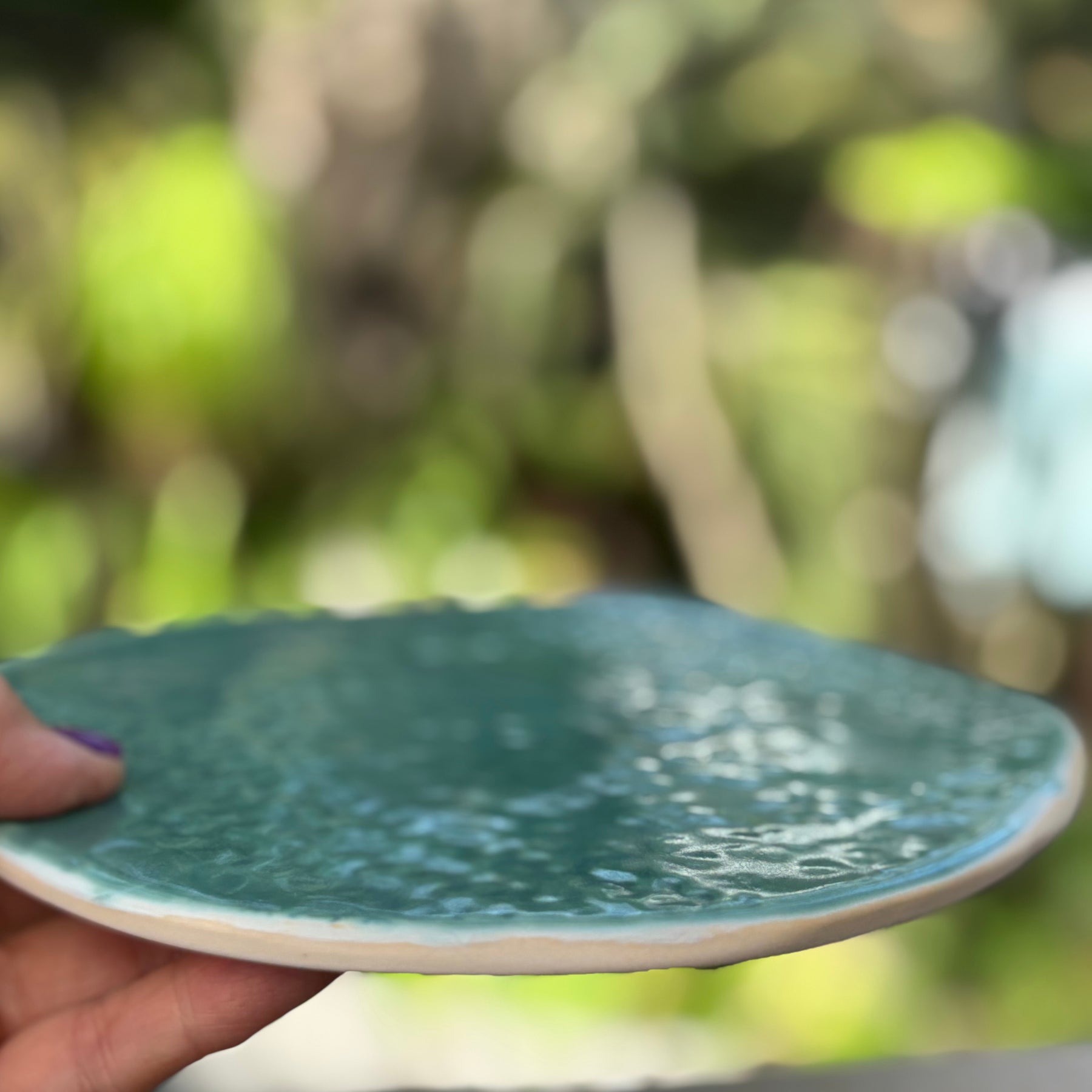 Handmade Ceramic Cheese Platter 19cm–Seafoam Teal Stoneware Board