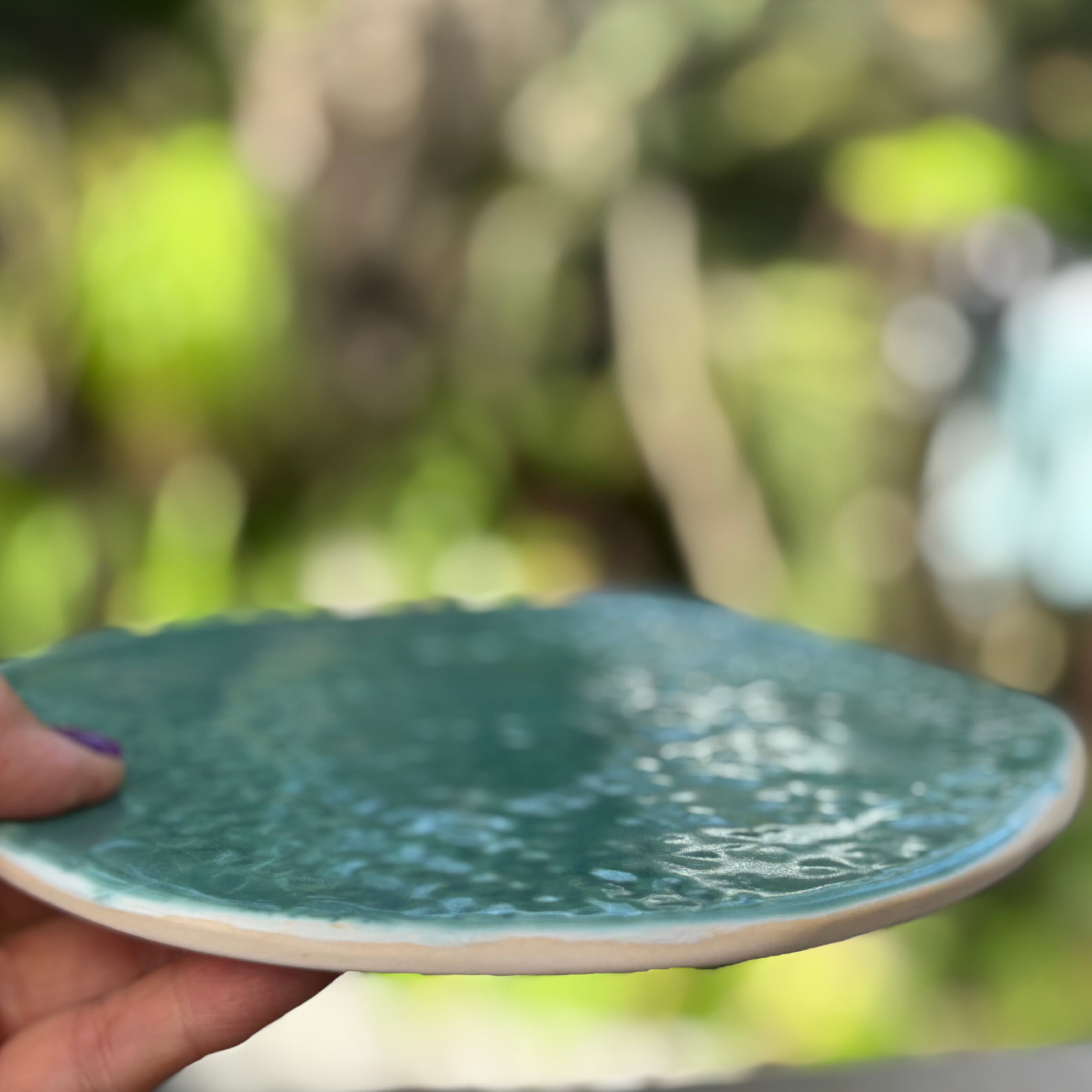 Handmade Ceramic Cheese Platter 19cm–Seafoam Teal Stoneware Board