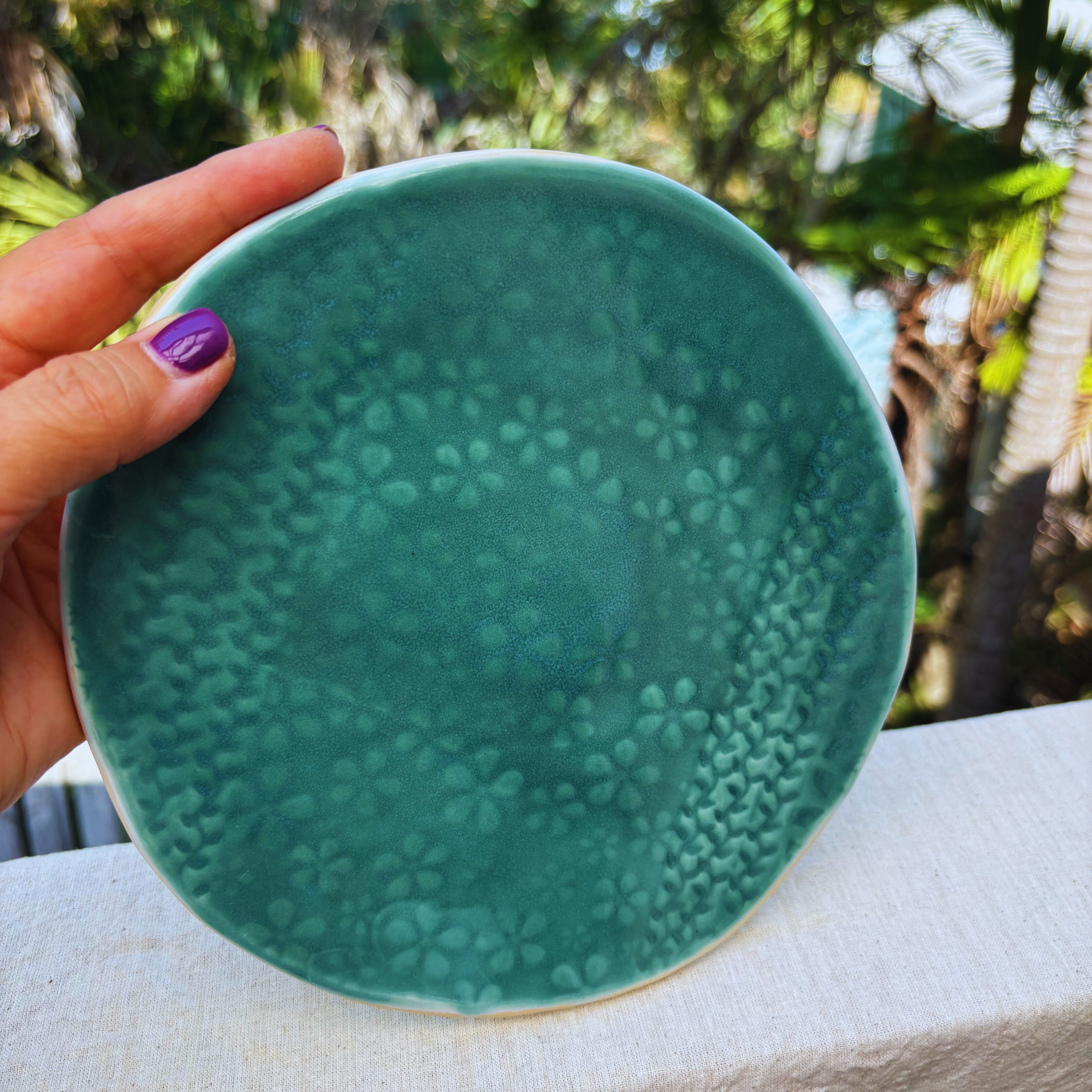 Handmade Ceramic Cheese Platter 19cm–Seafoam Teal Stoneware Board