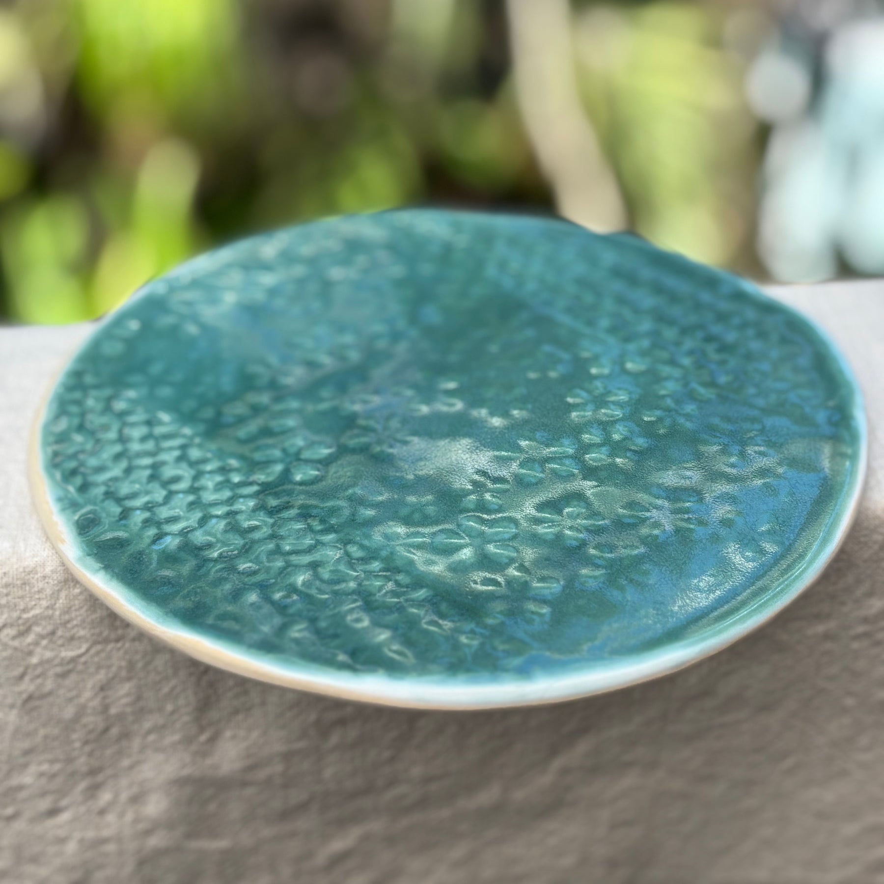 Handmade Ceramic Cheese Platter 19cm–Seafoam Teal Stoneware Board