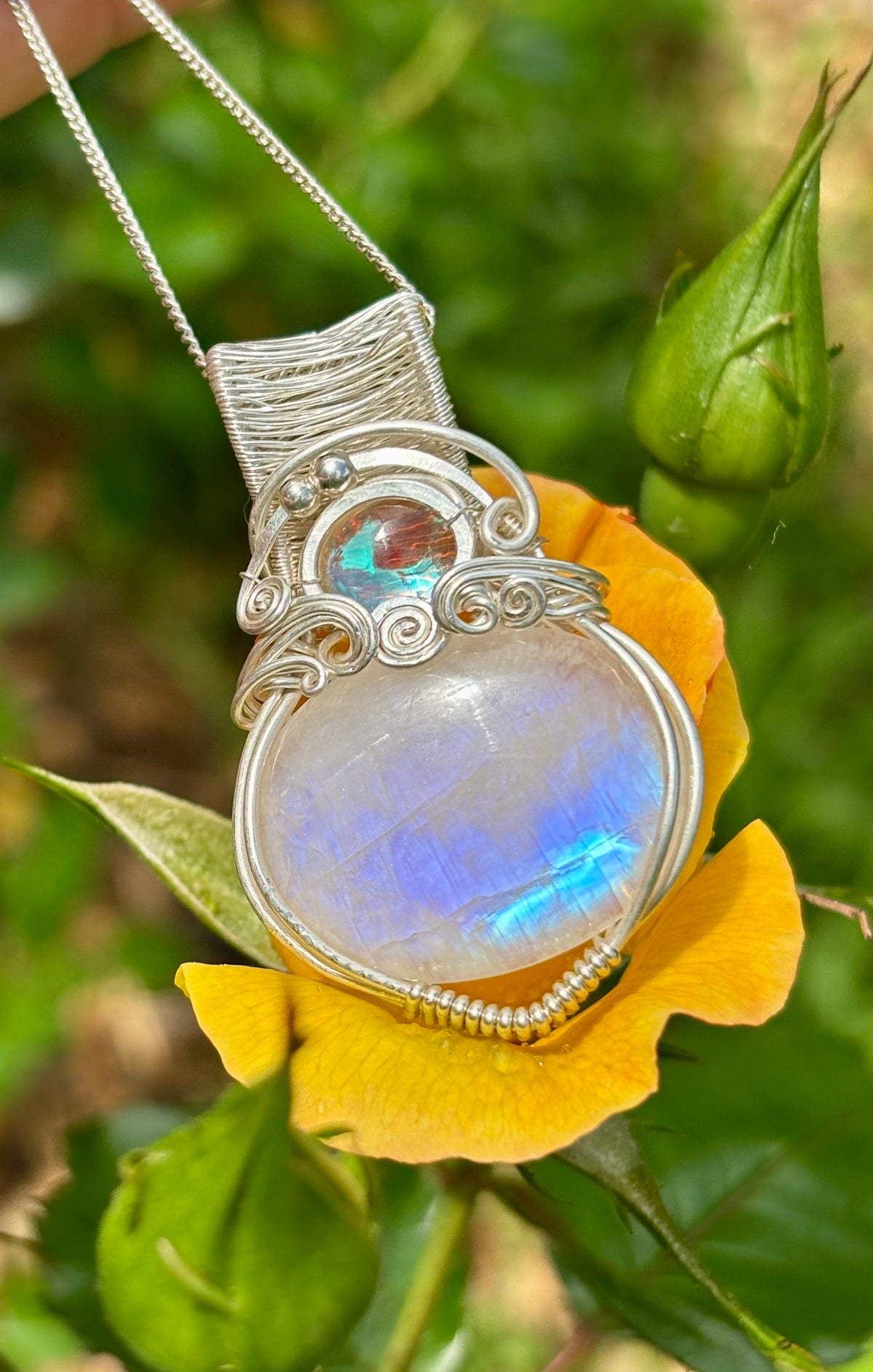 Moonstone Aura Quartz silver crystal pendant