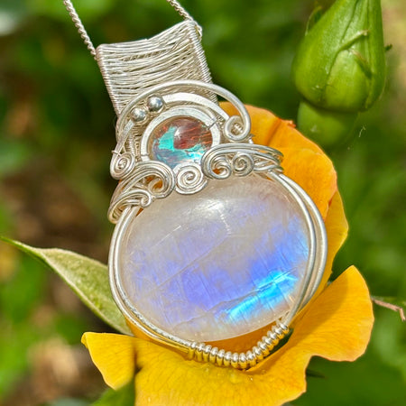 Moonstone Aura Quartz silver crystal pendant
