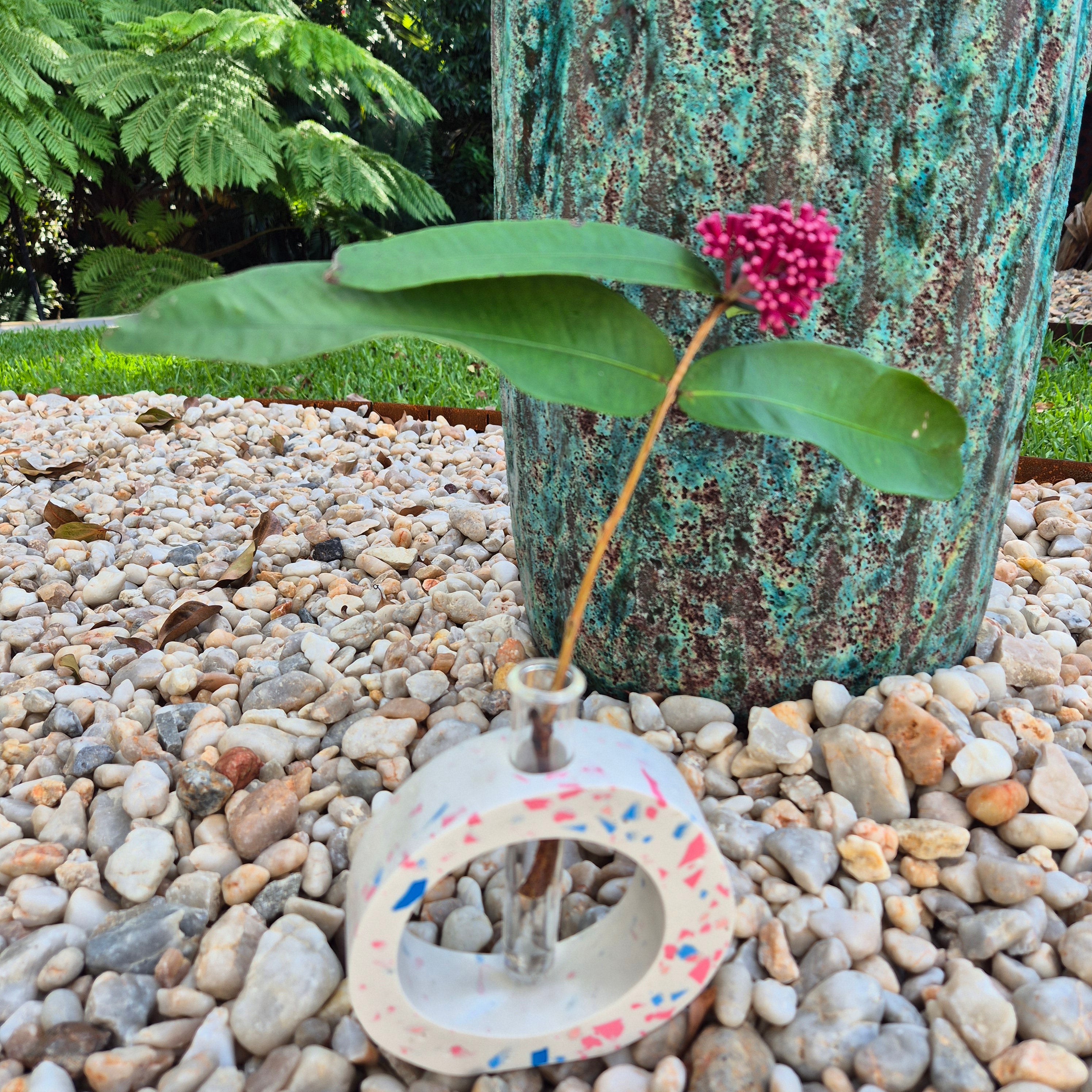 Pink and blue terrazzo concrete test tube single stem vase