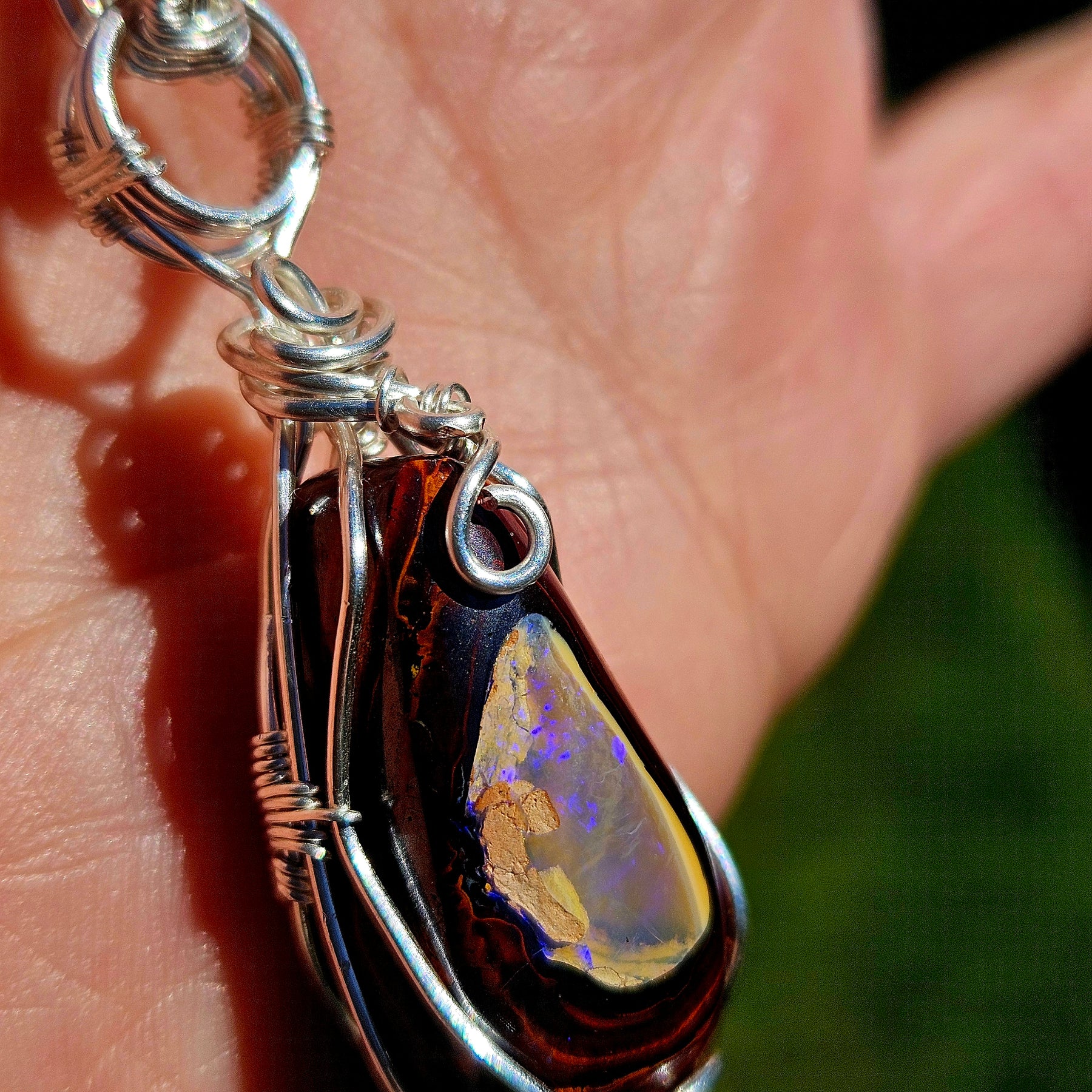Boulder Opal & Sterling Silver Wire-Wrapped Pendant