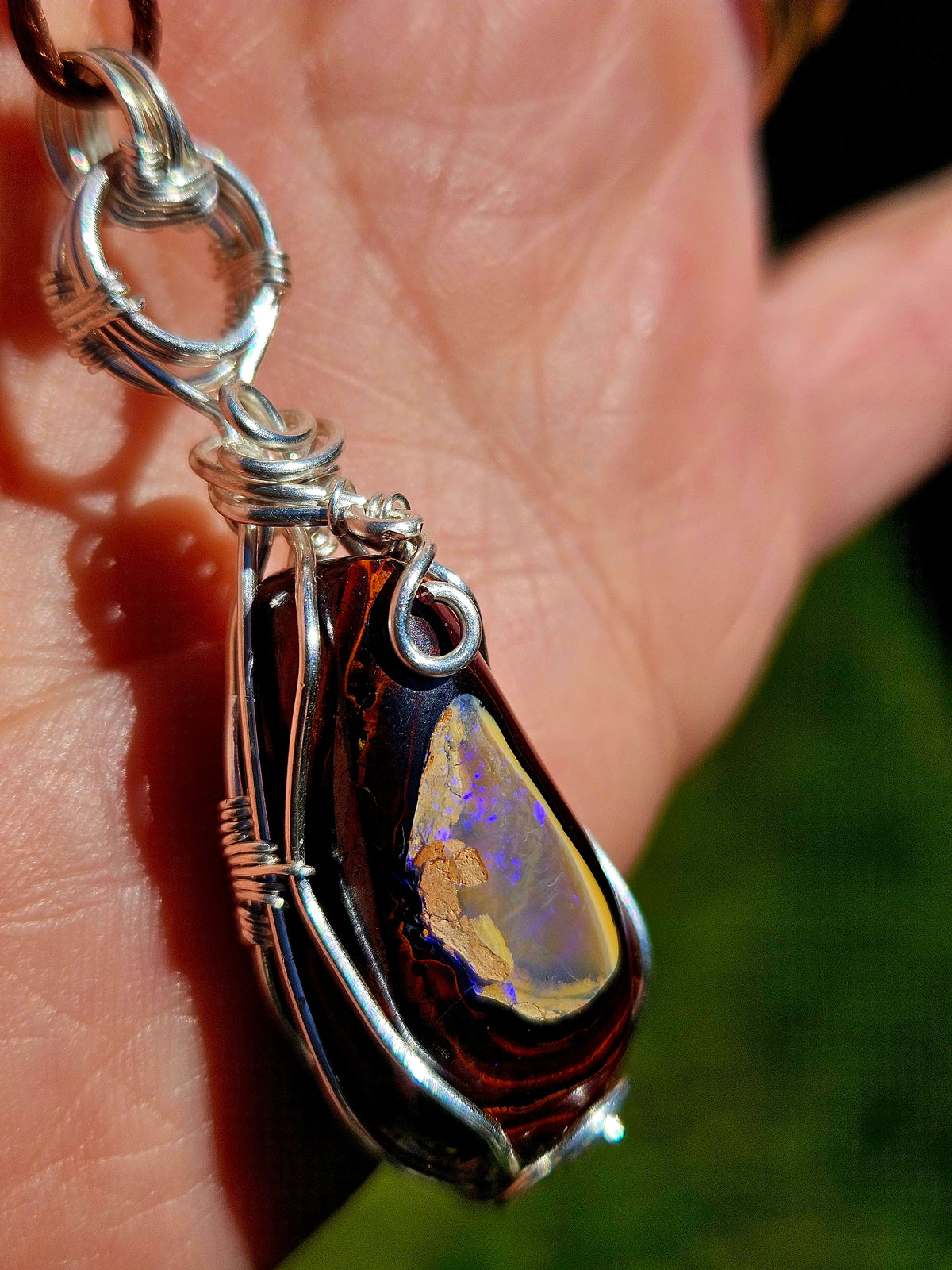 Boulder Opal & Sterling Silver Wire-Wrapped Pendant