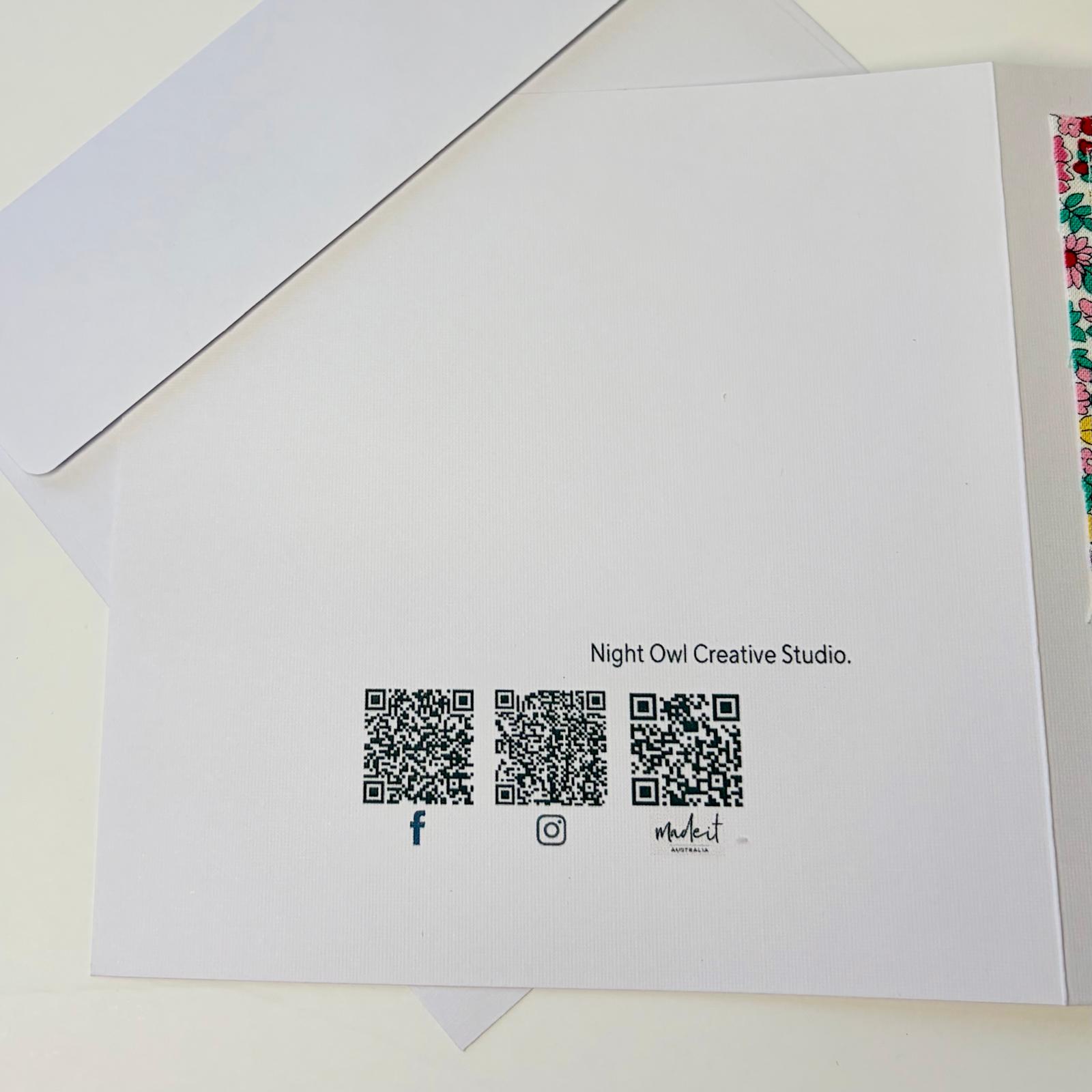 Fabric Greeting Card & Envelope| Liberty Florals| 15cm x 15cm