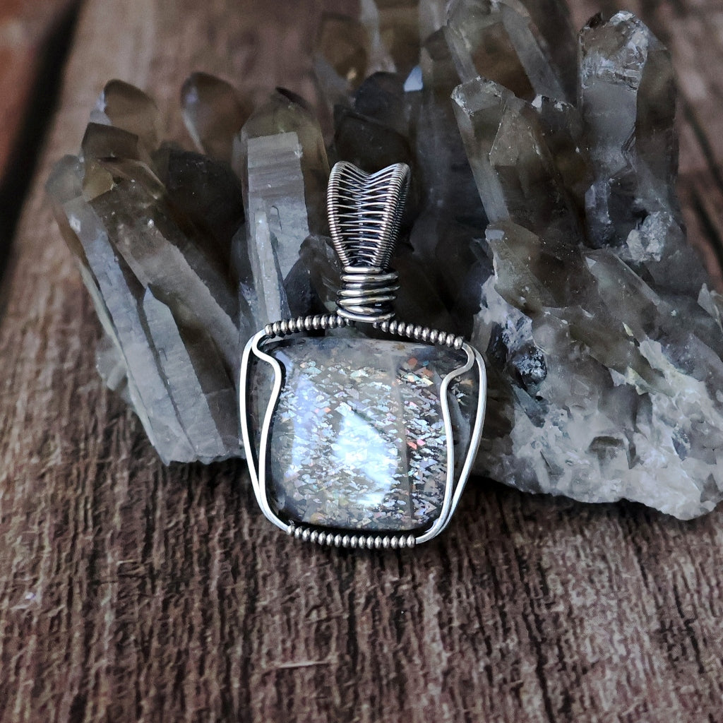 Sterling Silver Rainbow Lattice Sunstone Pendant ~ Talisman of Abundant Blessings