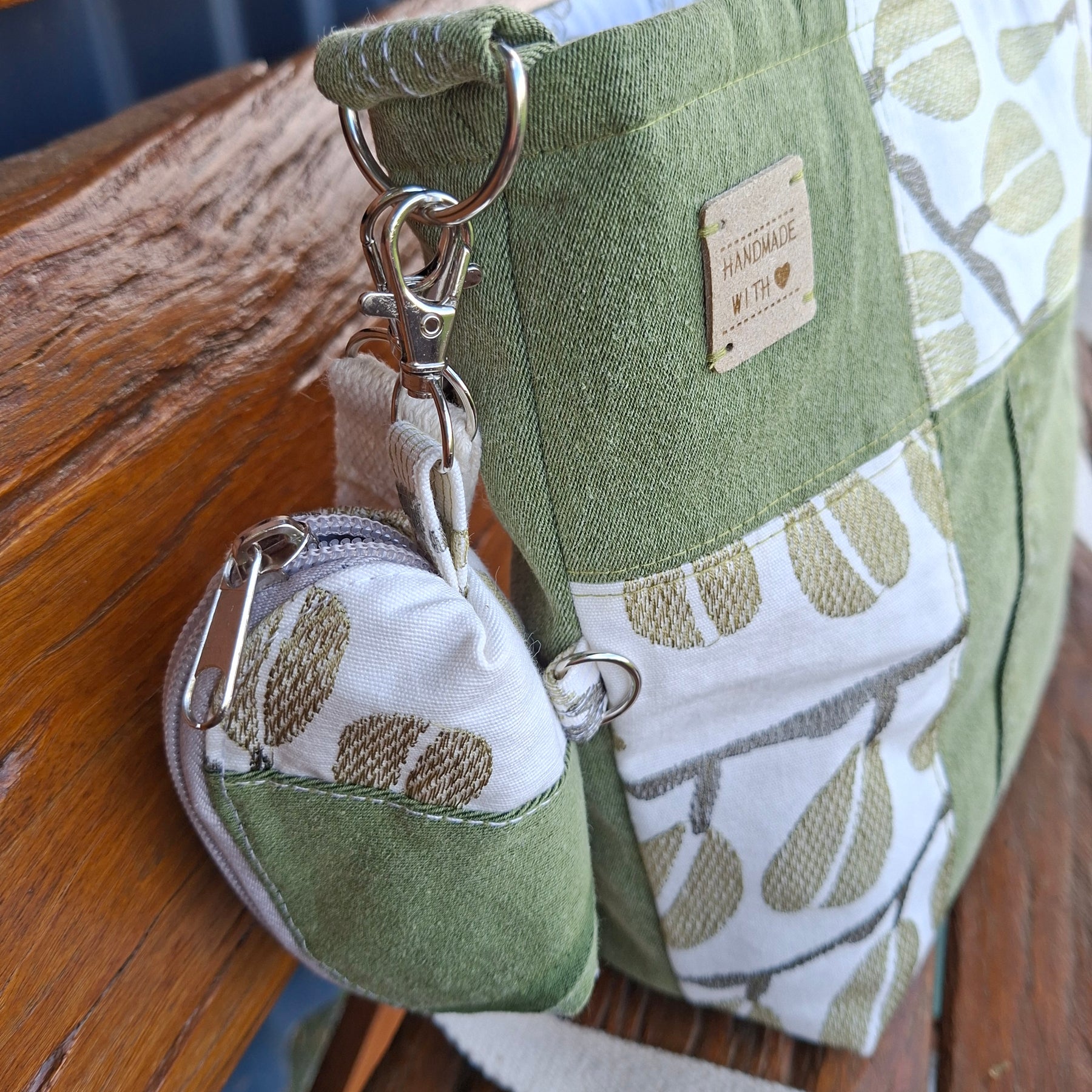 Upcycled Sage Green and Linen, Gender Neutral Crossbody Bag & Matching Coin Purse