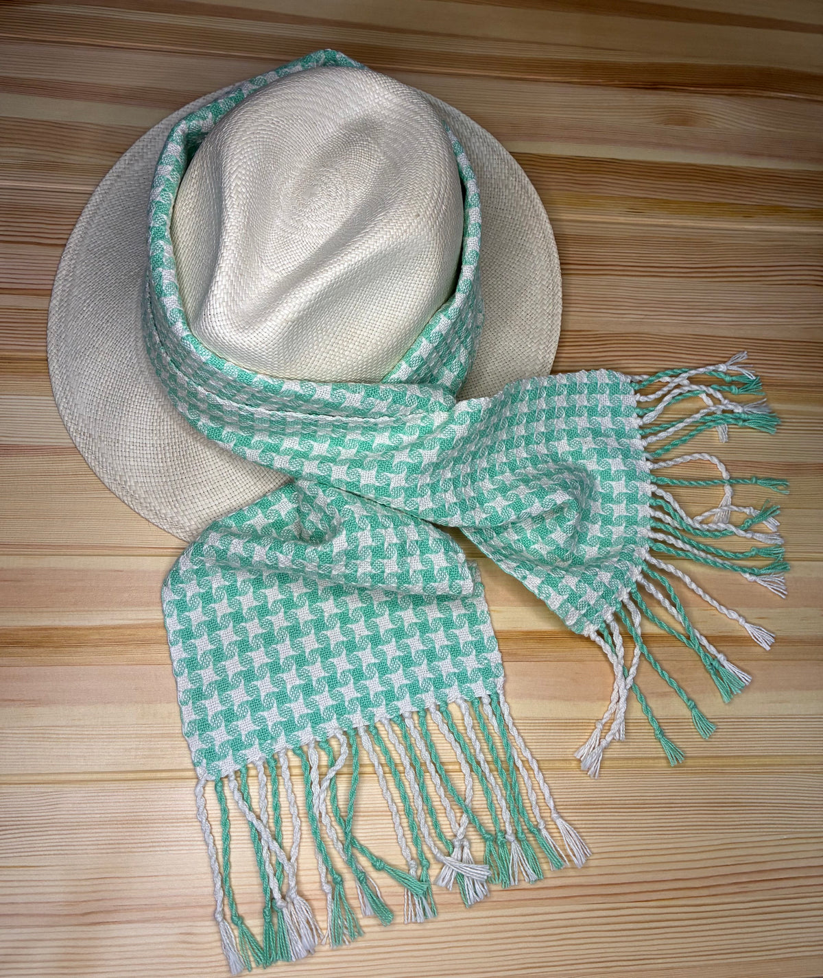 Mint Starburst - 100% cotton Handwoven Neck Scarf