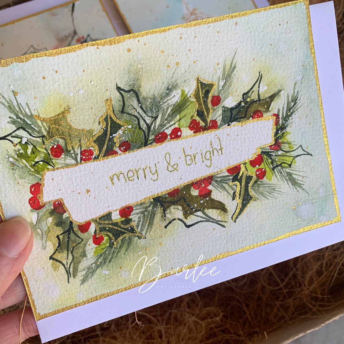 Set of 3 Hand-Painted Christmas Cards - One-of-a-Kind.
