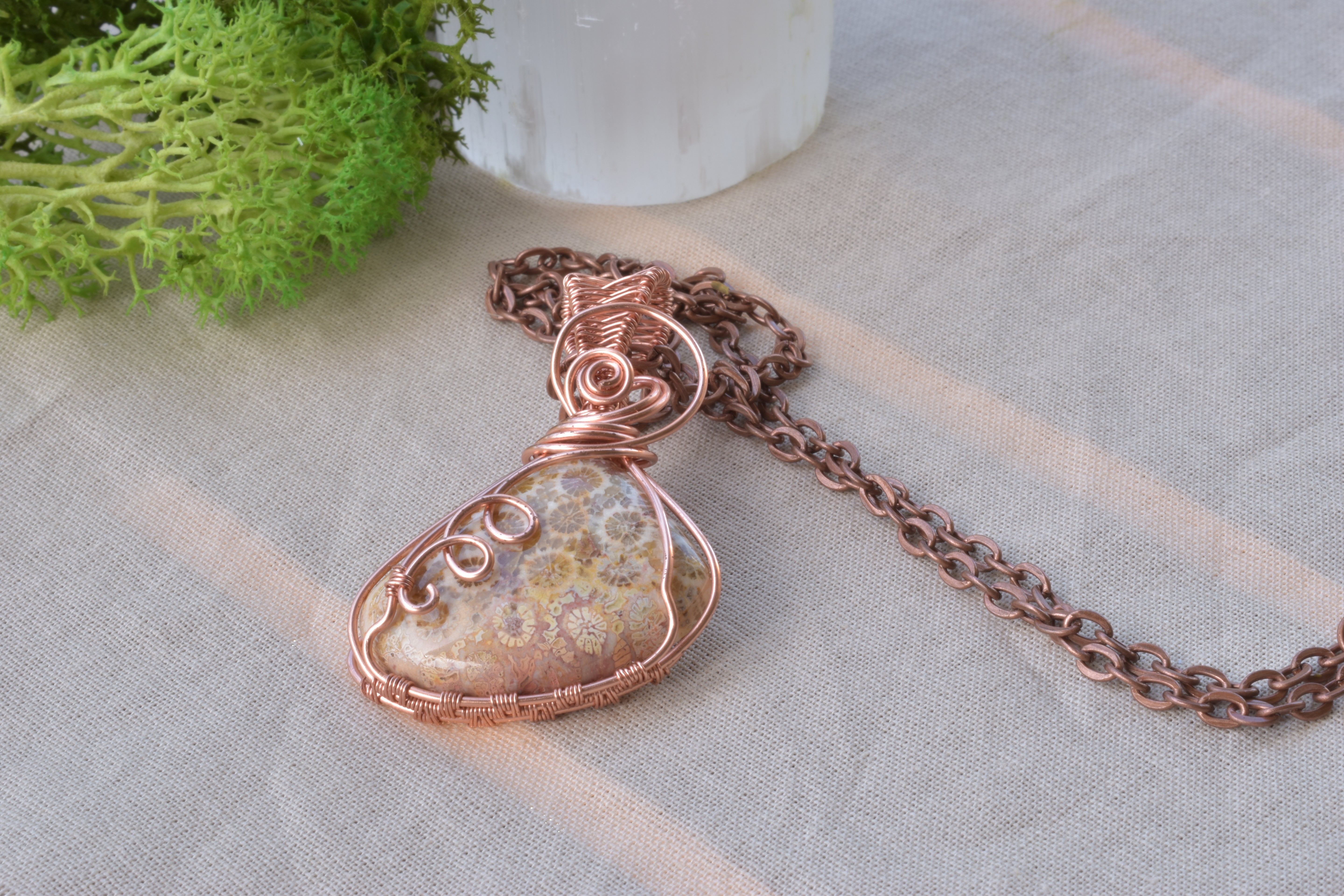Once, An Ocean - Coral Fossil Pendant in Copper