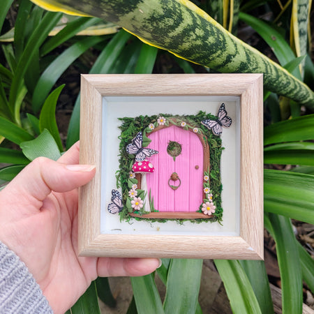 Pink Butterfly Fairy Door Shadow Box