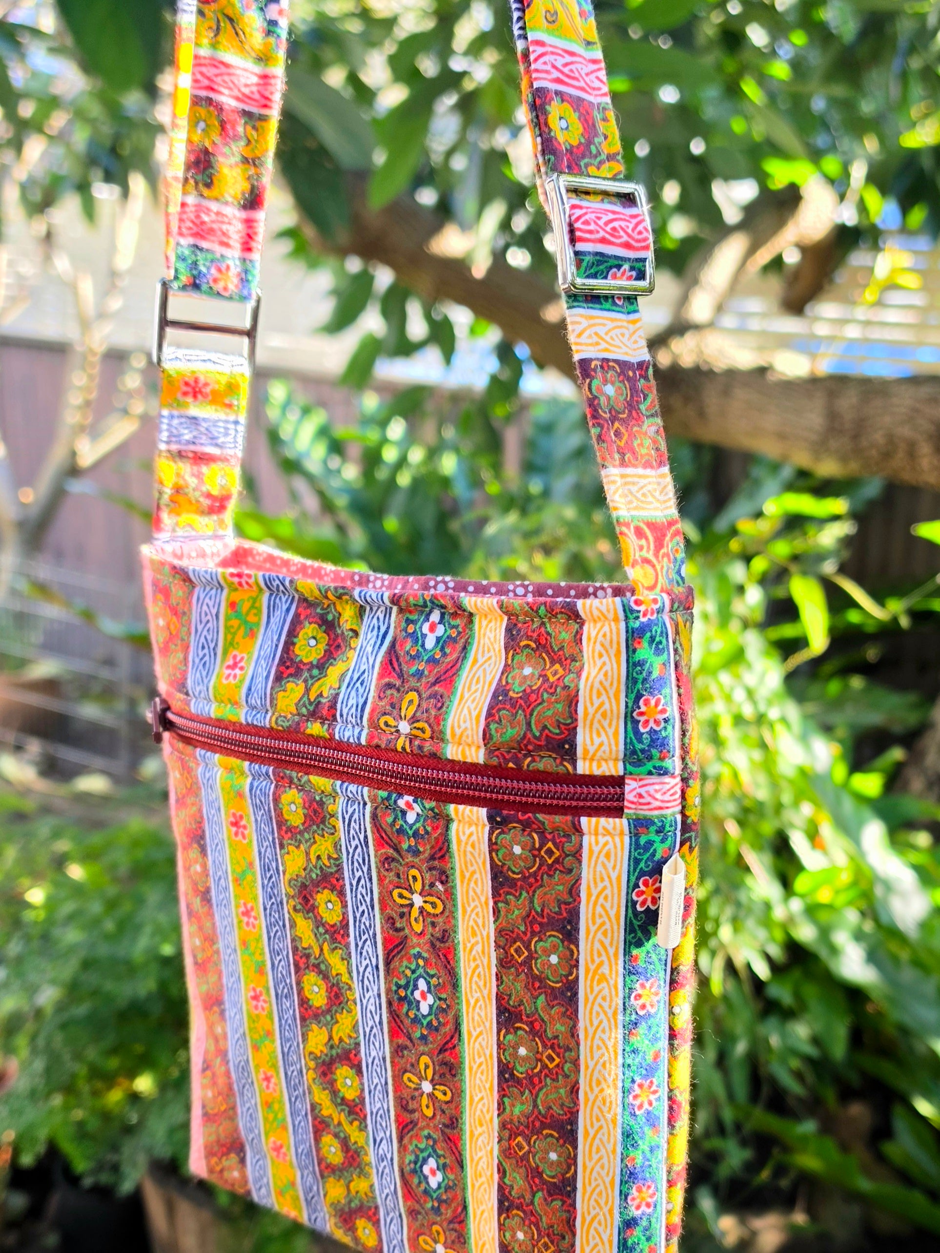 Upcycled Crossbody bag made with 100% Pre-loved fabrics
