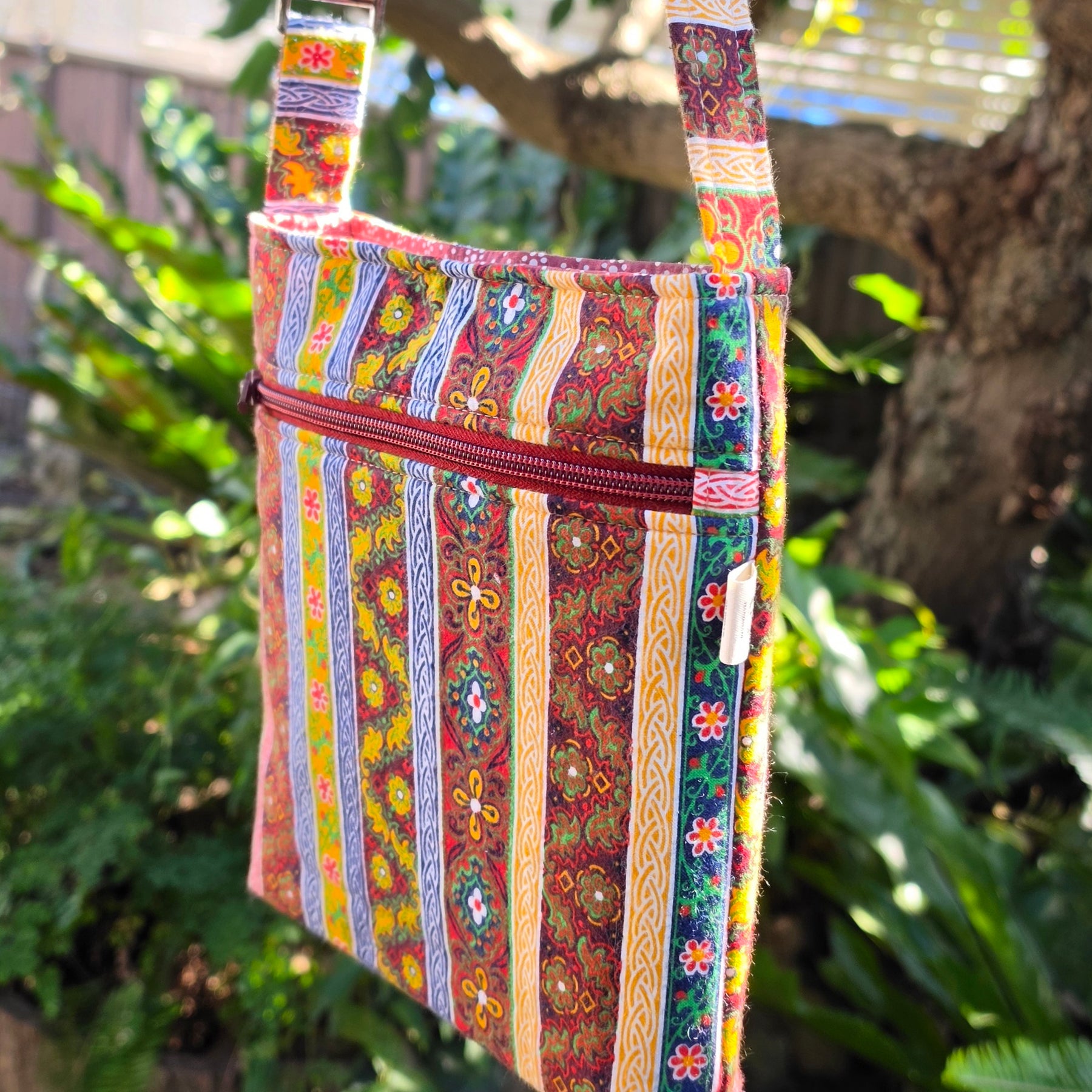 Upcycled Crossbody bag made with 100% Pre-loved fabrics