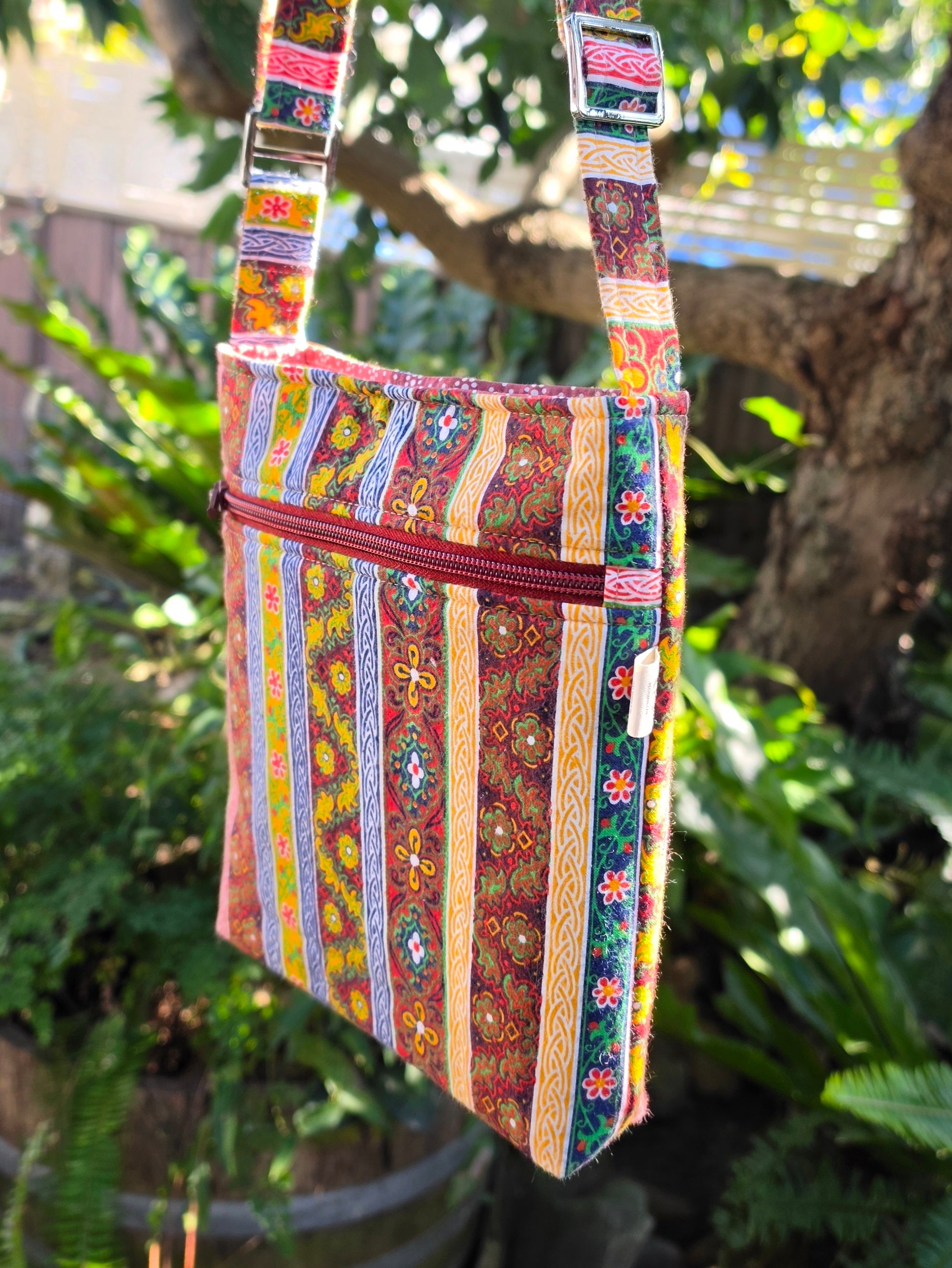 Upcycled Crossbody bag made with 100% Pre-loved fabrics