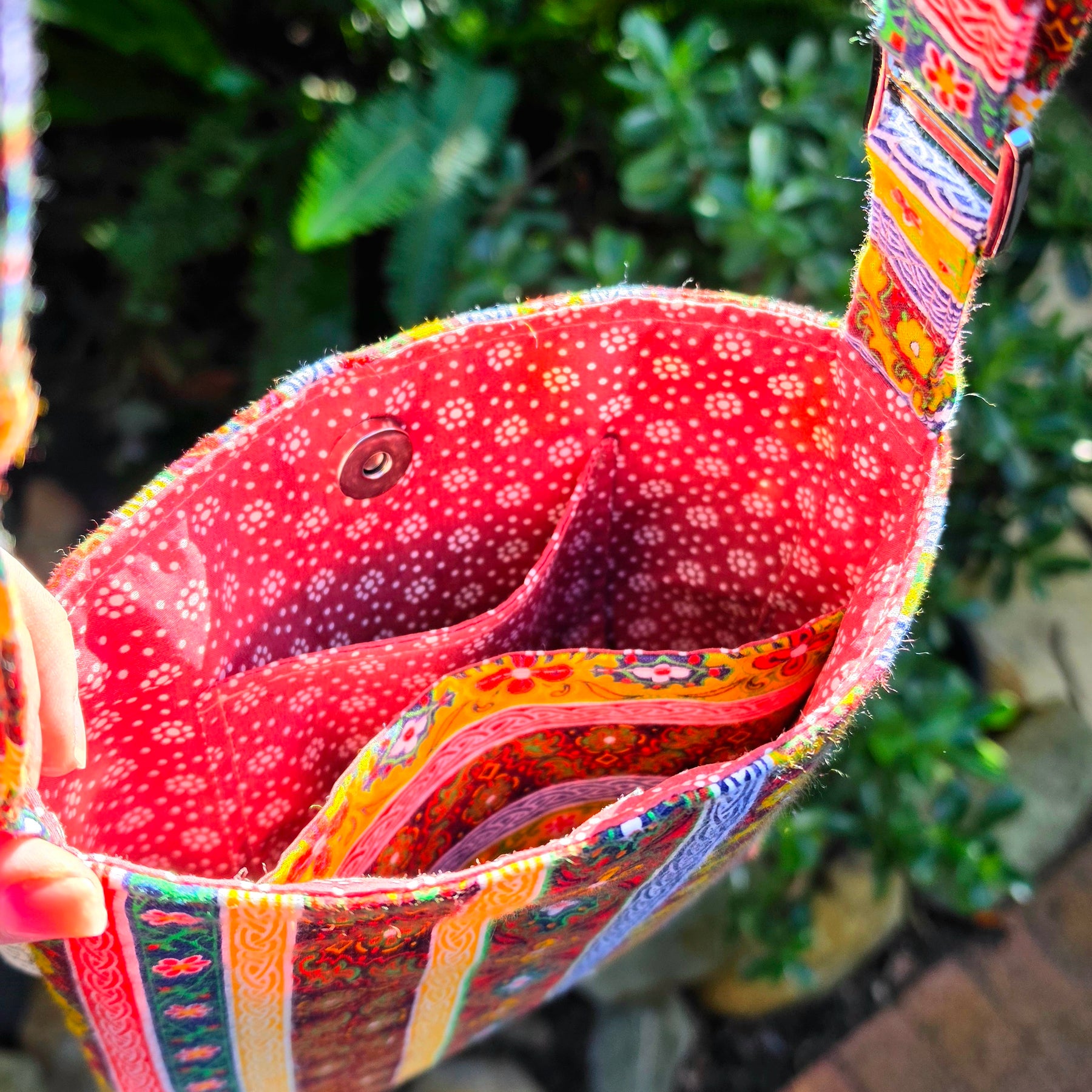 Upcycled Crossbody bag made with 100% Pre-loved fabrics