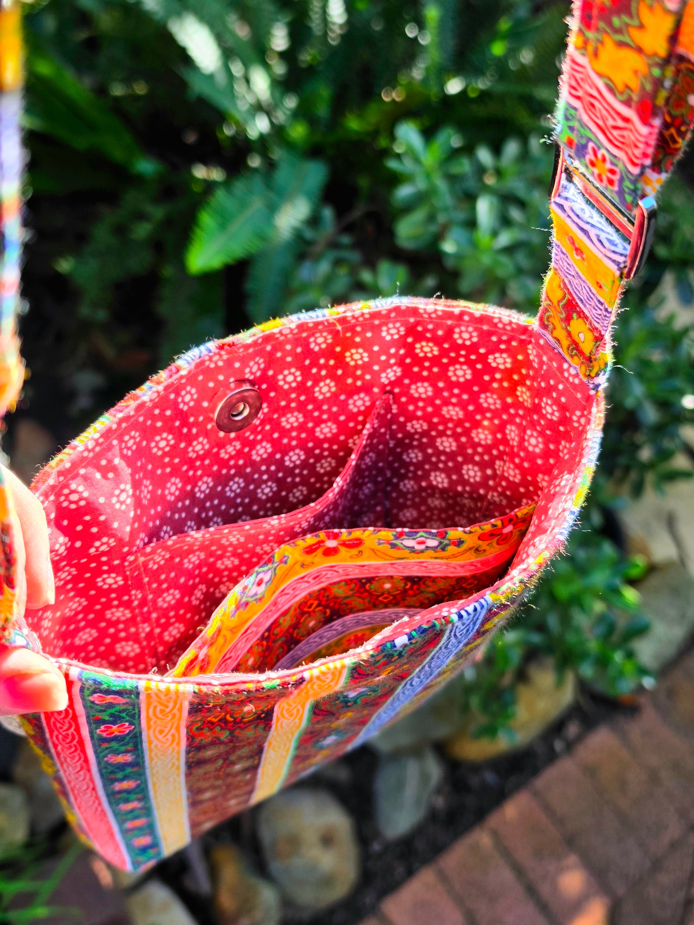 Upcycled Crossbody bag made with 100% Pre-loved fabrics