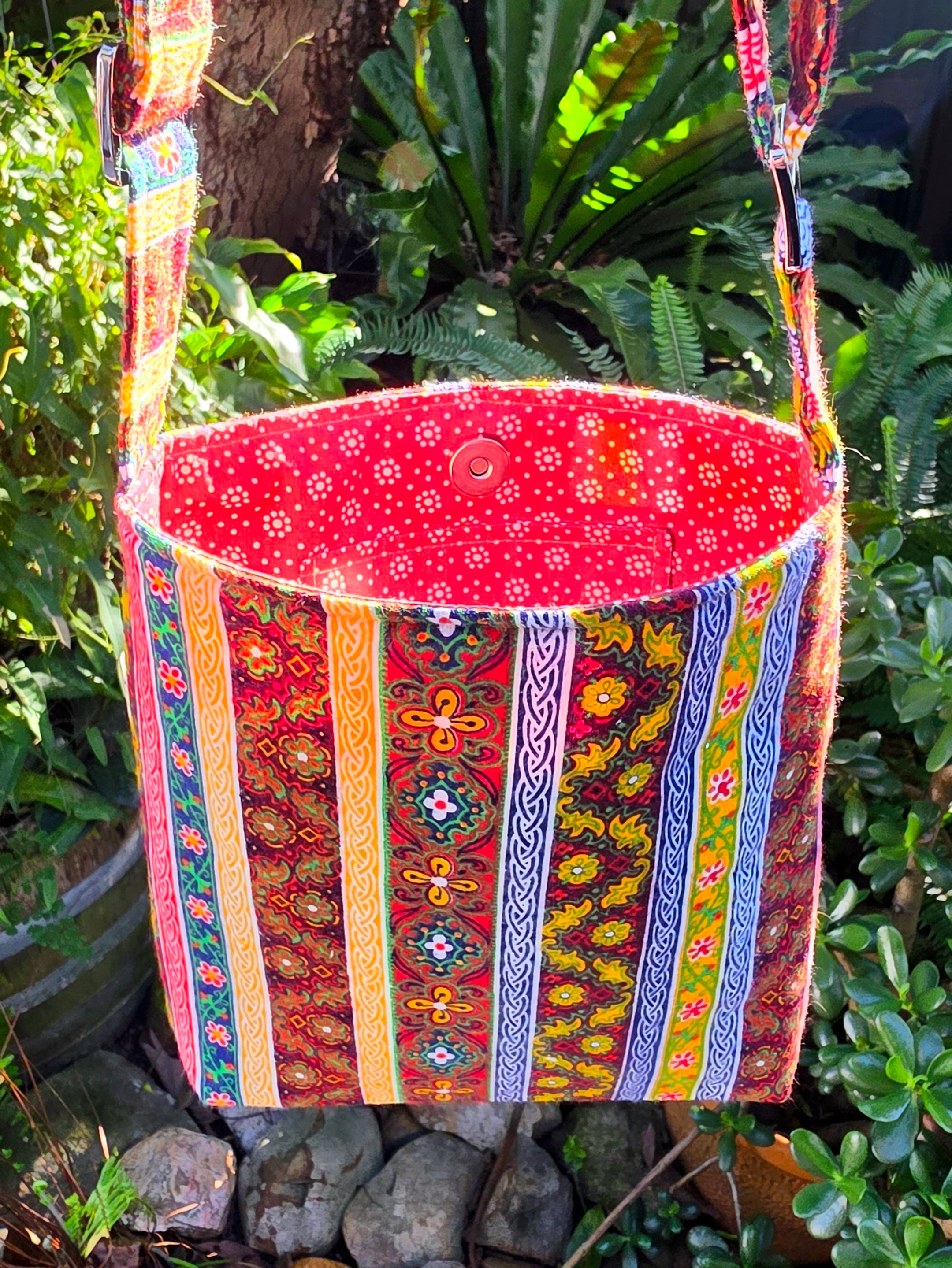 Upcycled Crossbody bag made with 100% Pre-loved fabrics