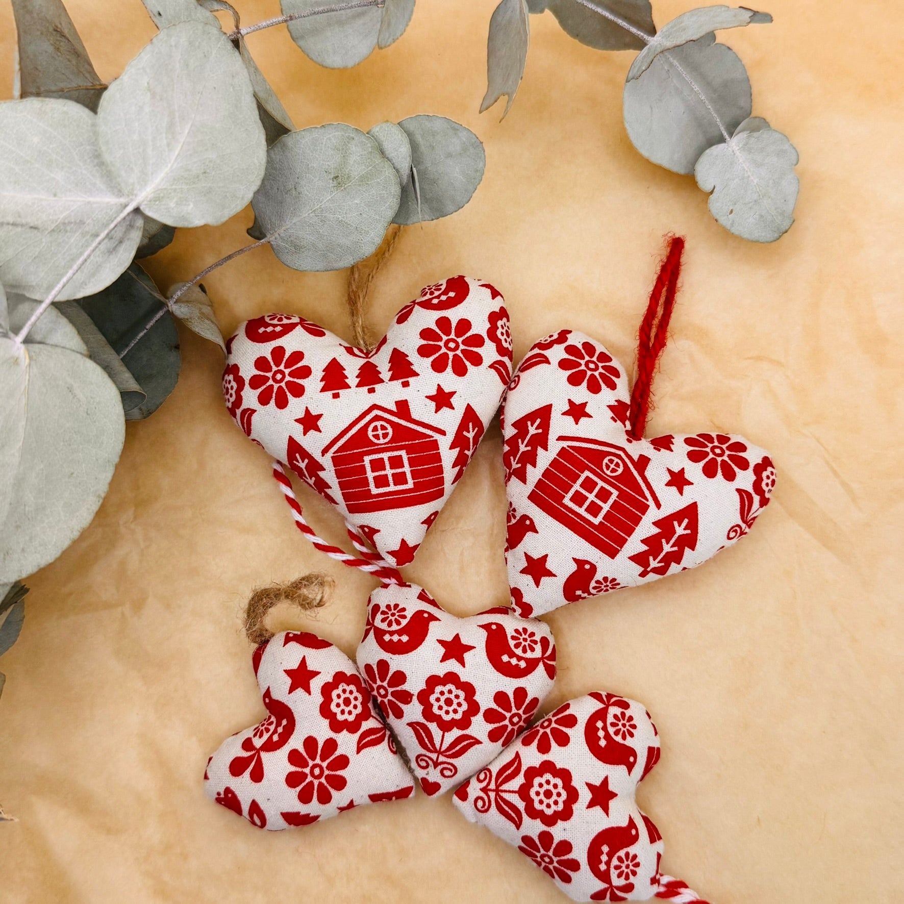 Handmade Red & White Christmas Hearts
