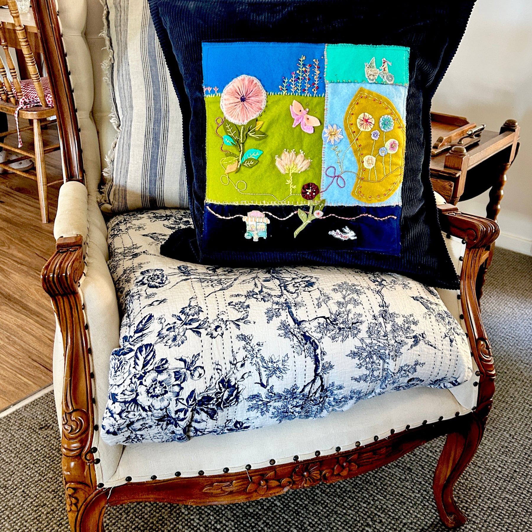 Handmade and hand embroidered cushion