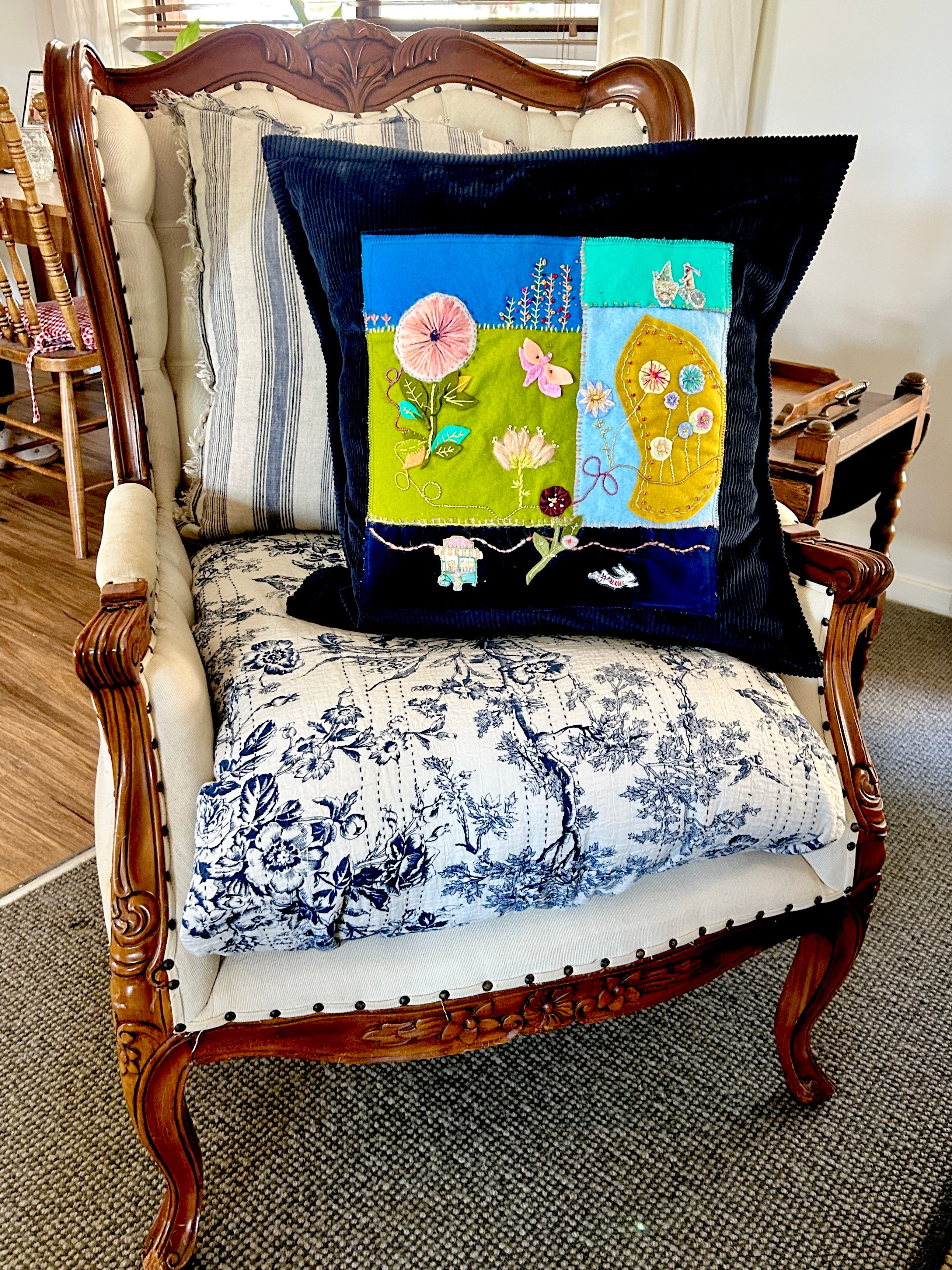 Handmade and hand embroidered cushion