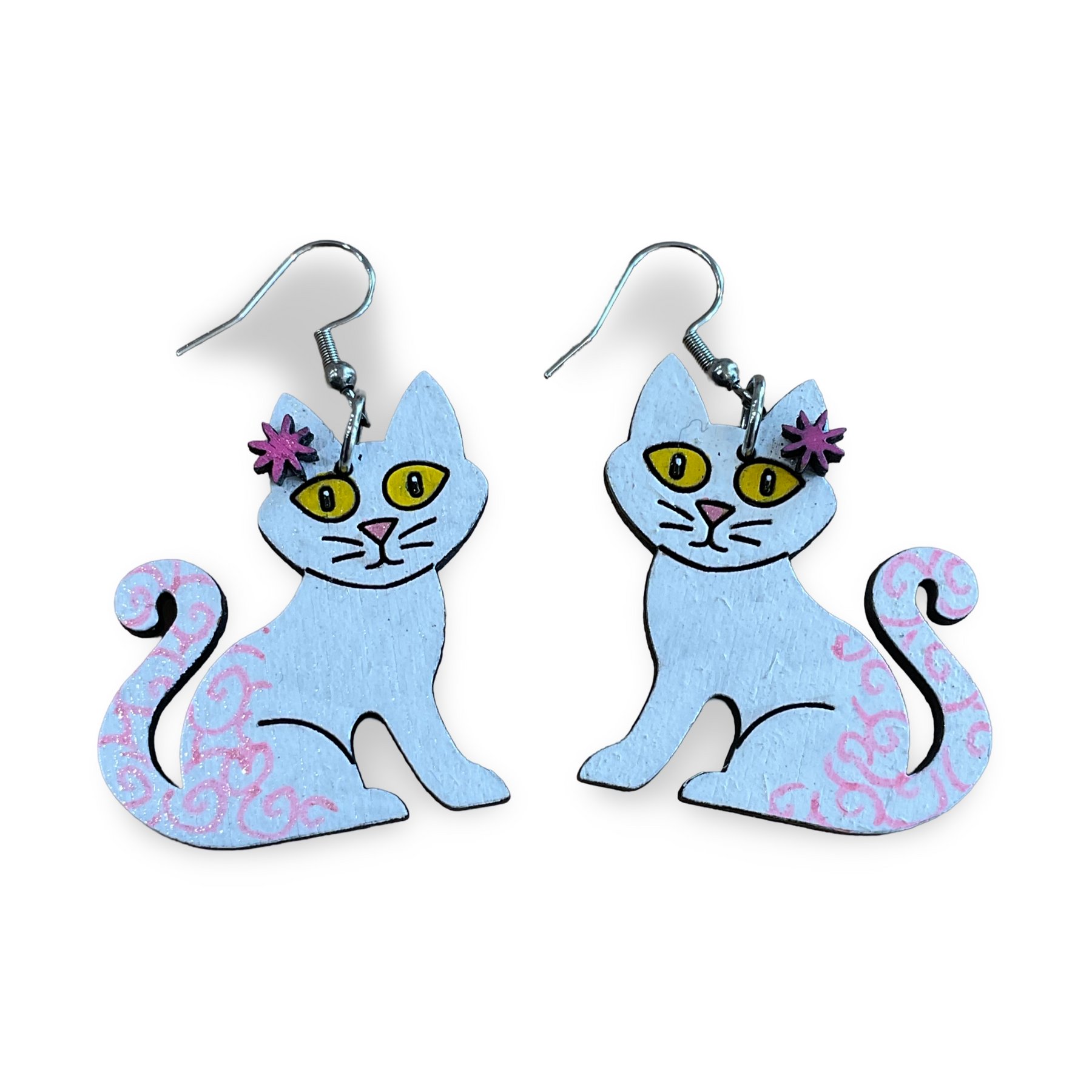 White kitten / cat earrings - hand painted